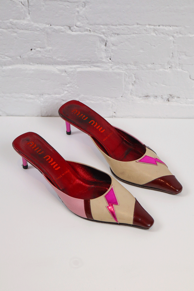Miu Miu Vintage 90's Kitten Heels Purple Lightning Bolt Miu Miu Vintage 90's Kitten Heels Purple Lightning Bolt