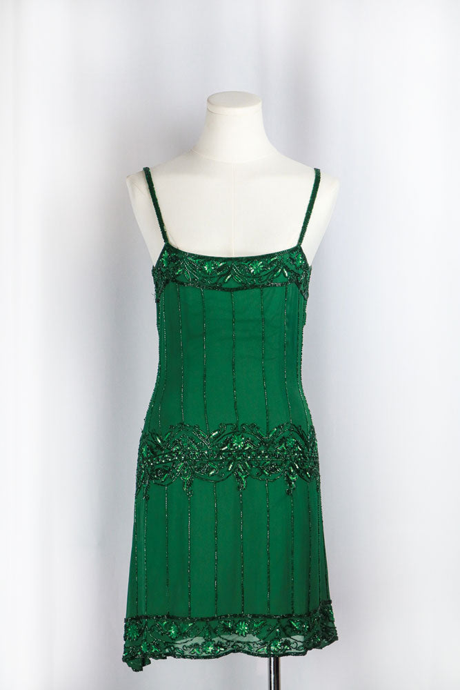 Vintage Silk Green Beaded Mini Dress Vintage Silk Green Beaded Mini Dress