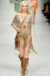 Blumarine SS 2011 Brown Suede Fringe and Concho Flat Knee-High Boots - 37