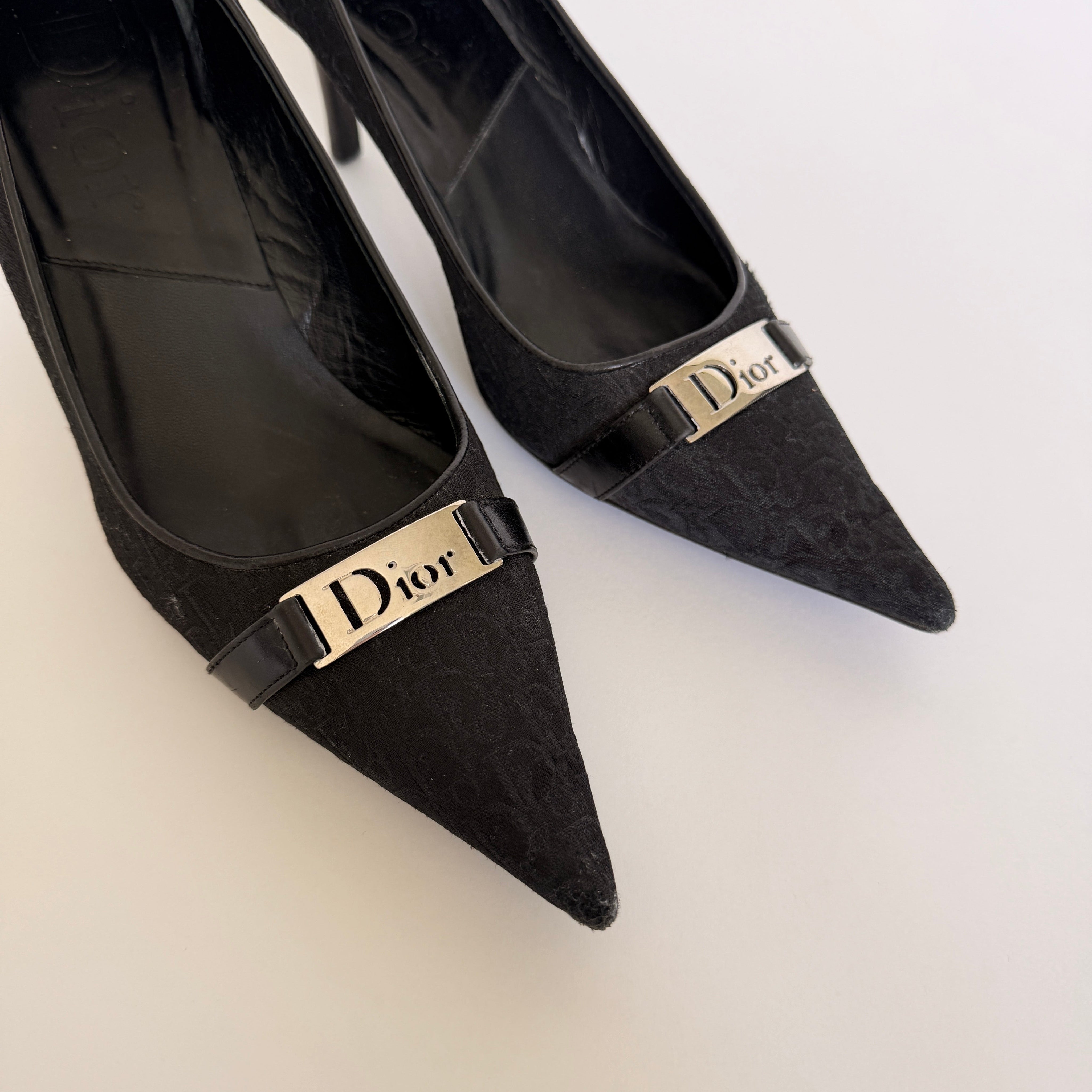 Dior by Galliano Diorissimo Monogram Black Pointed Toe Pumps - EU 38.5 / US 8