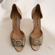 Manolo Blahnik Sedaraby Crystal d'Orsay Heels - Gold - 41