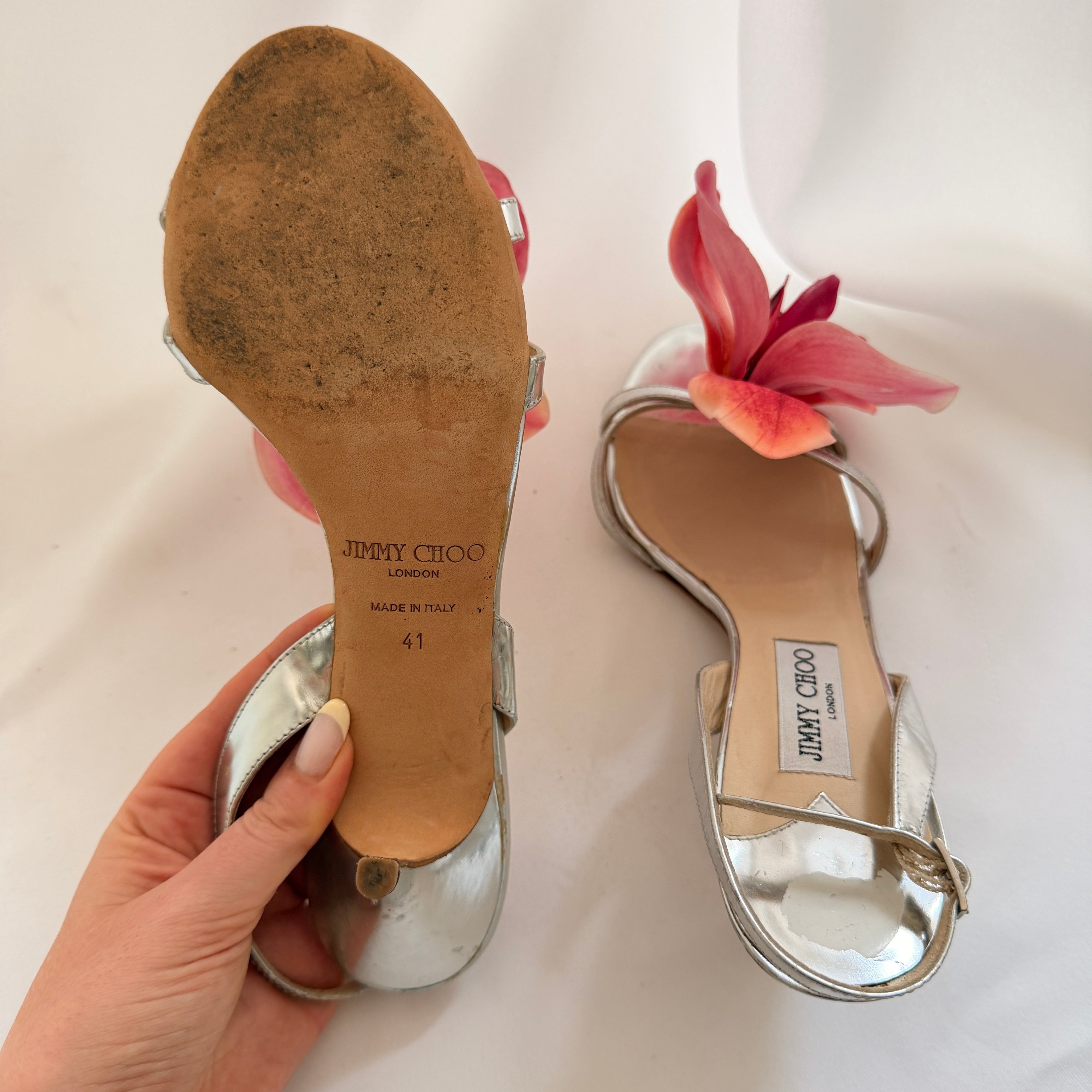 Jimmy Choo Reworked Silver & Pink Orchid Heels - EU 41