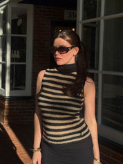 Ferre Studio 2000s Black Cream Stripe Mohair Blend Turtleneck Vest - S