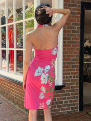Pink Floral Halter Maxi Dress - XS