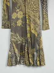 Class Roberto Cavalli 2000s Mixed Print Mesh Midi Dress - M