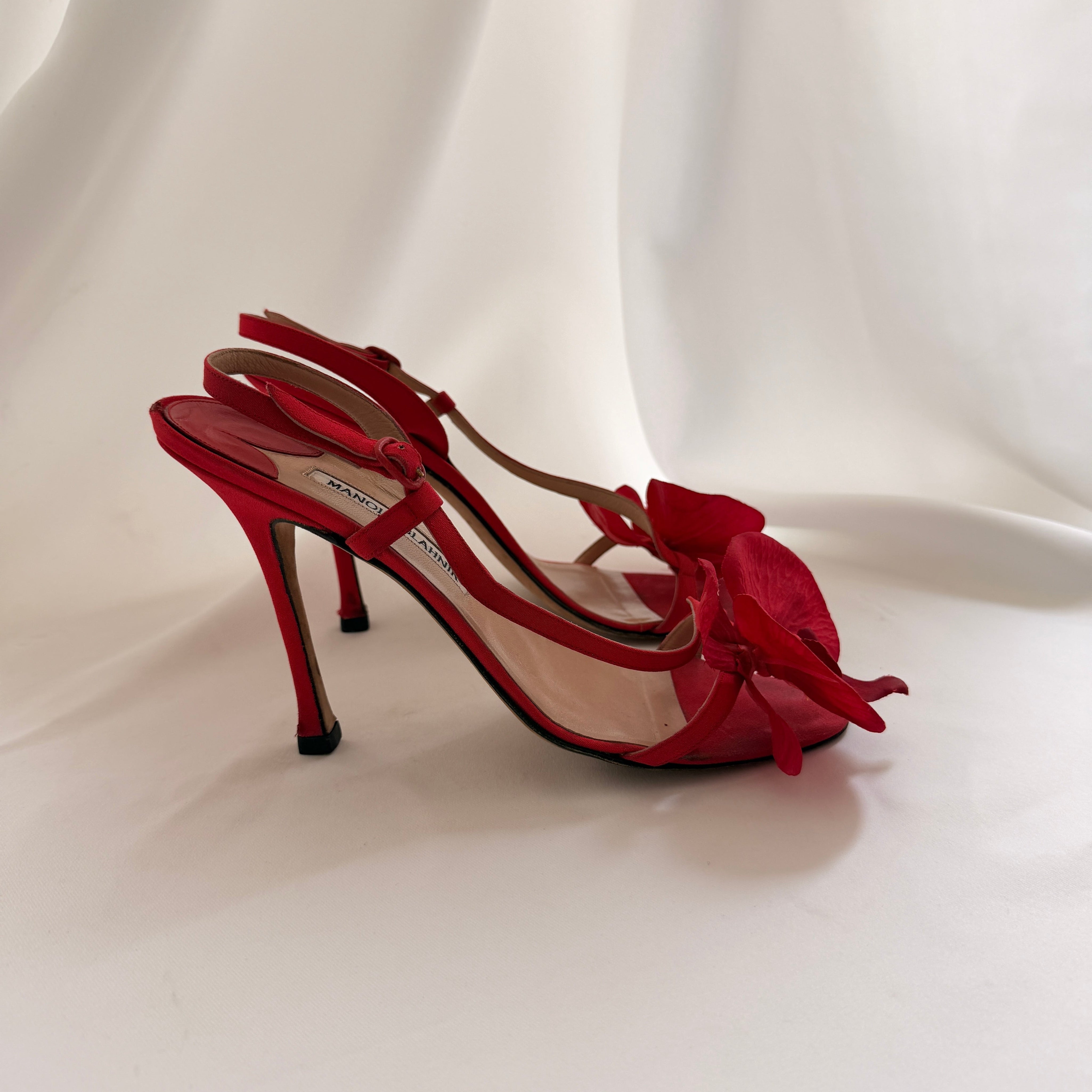 Manolo Blahnik Reworked Red Orchid Heels - EU 40.5
