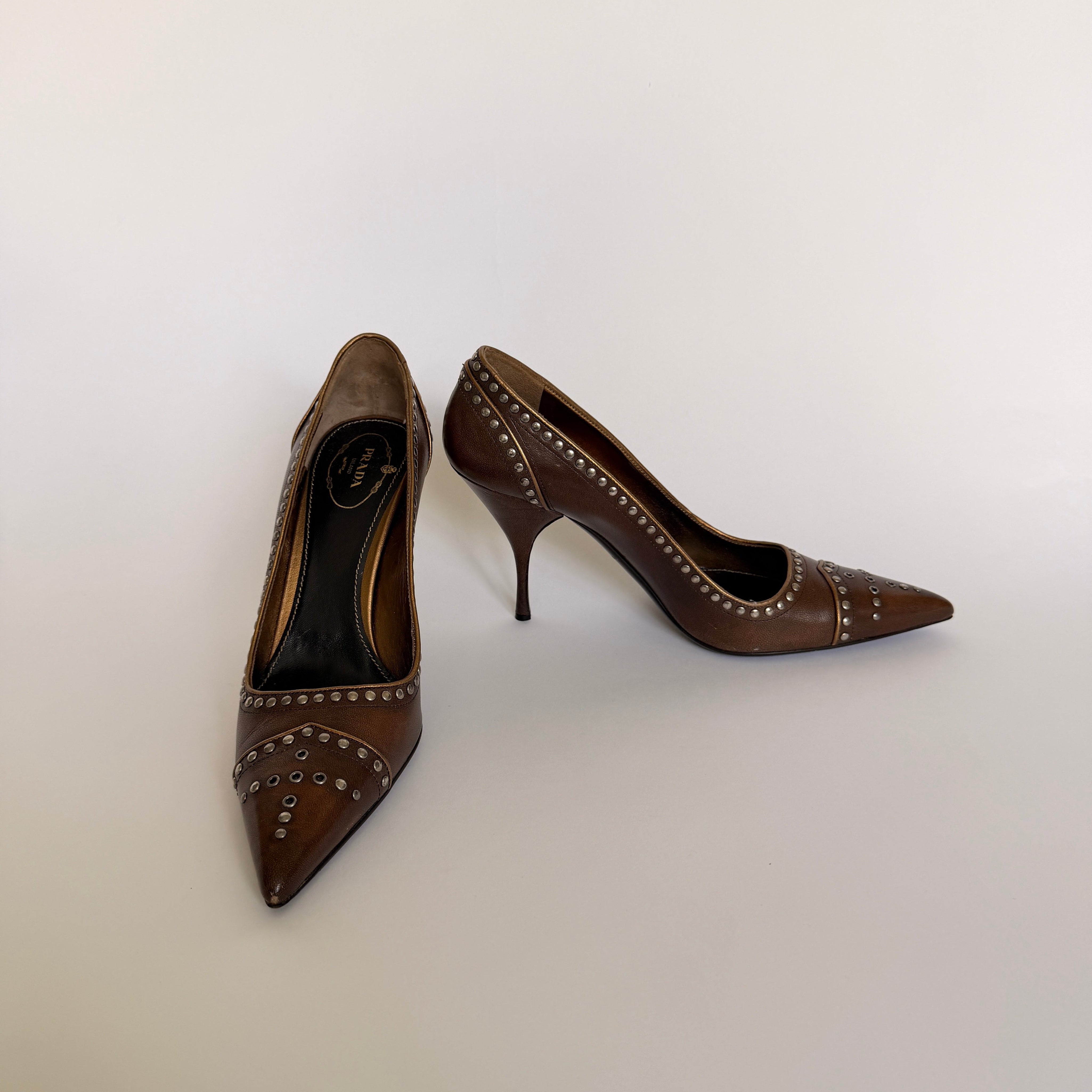 Prada Brown Studded Pointed Toe Pumps - EU 40 / US 9.5