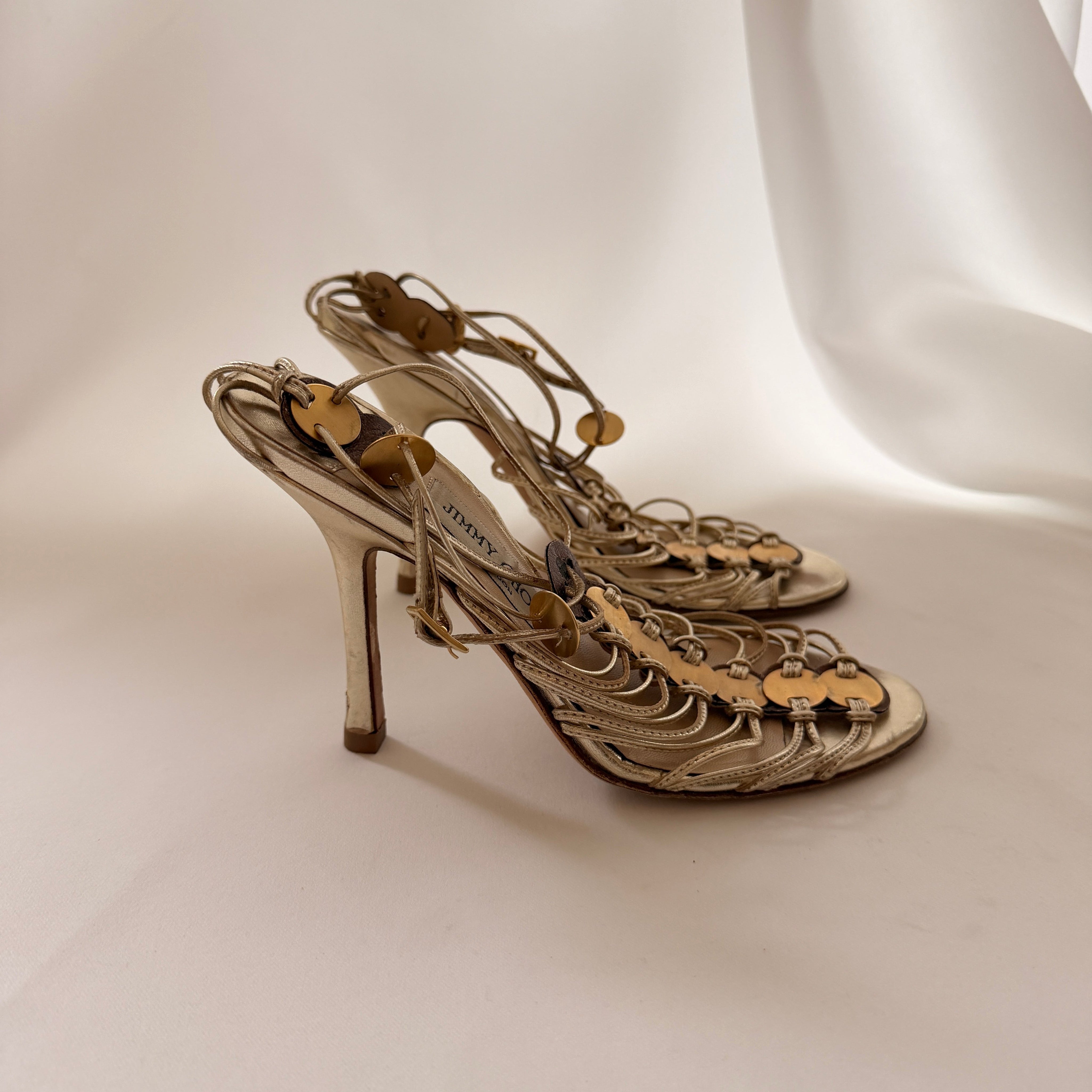Jimmy Choo Gold Embellished Sandals - EU 36