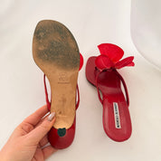 Manolo Blahnik Reworked Red Orchid Flip Flop Heels - 38