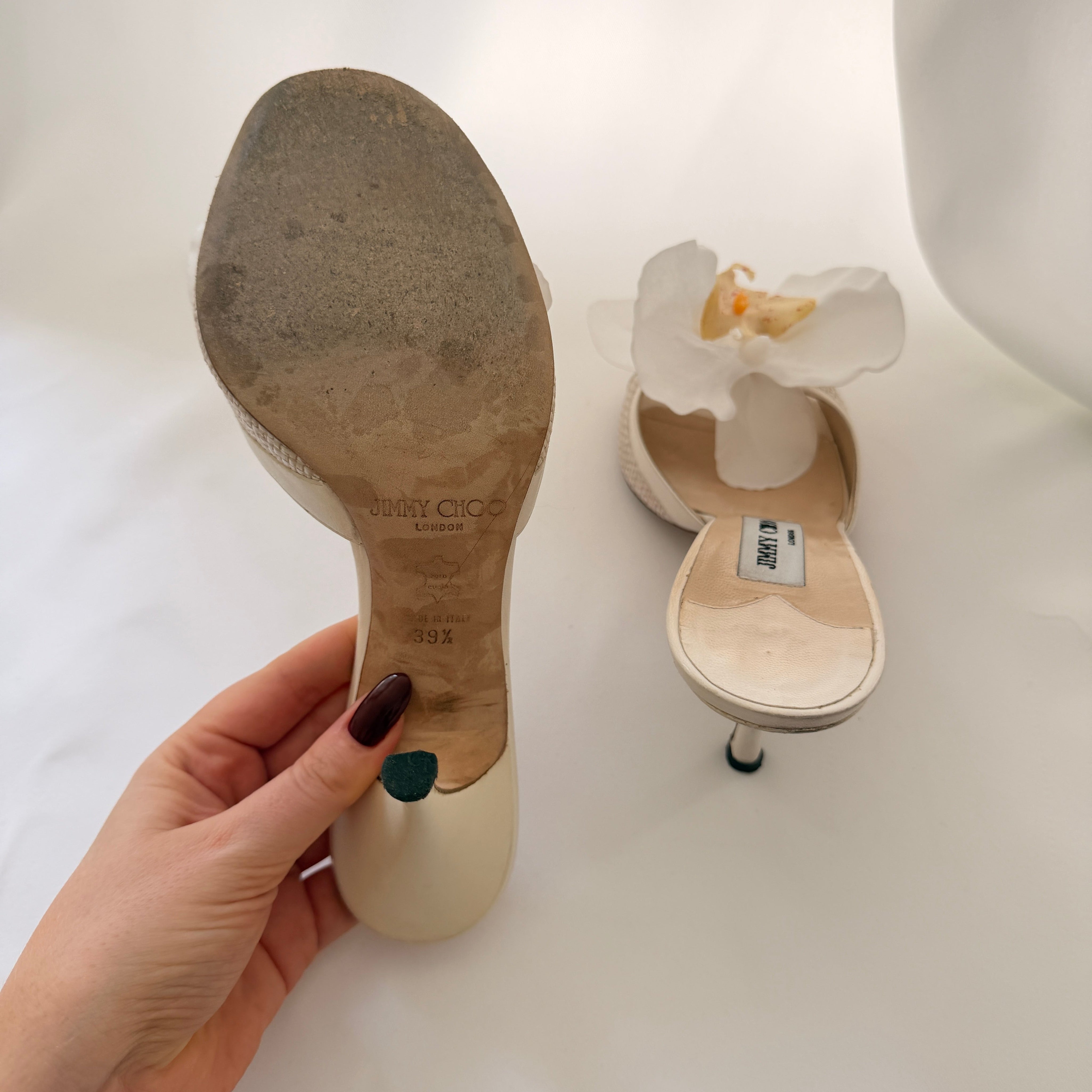 Jimmy Choo Reworked Cream Orchid Mules - EU 39.5 / US 8.5