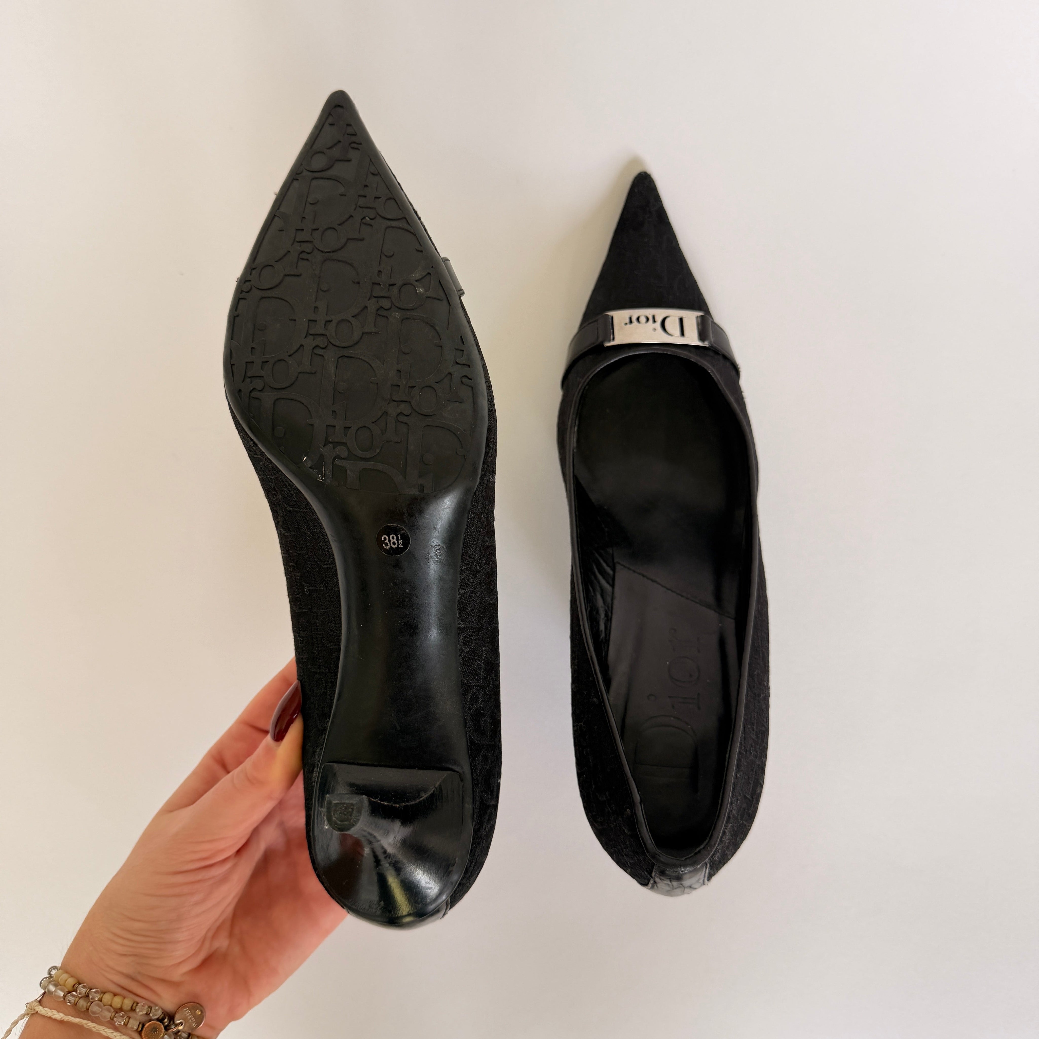Dior by Galliano Diorissimo Monogram Black Pointed Toe Pumps - EU 38.5 / US 8