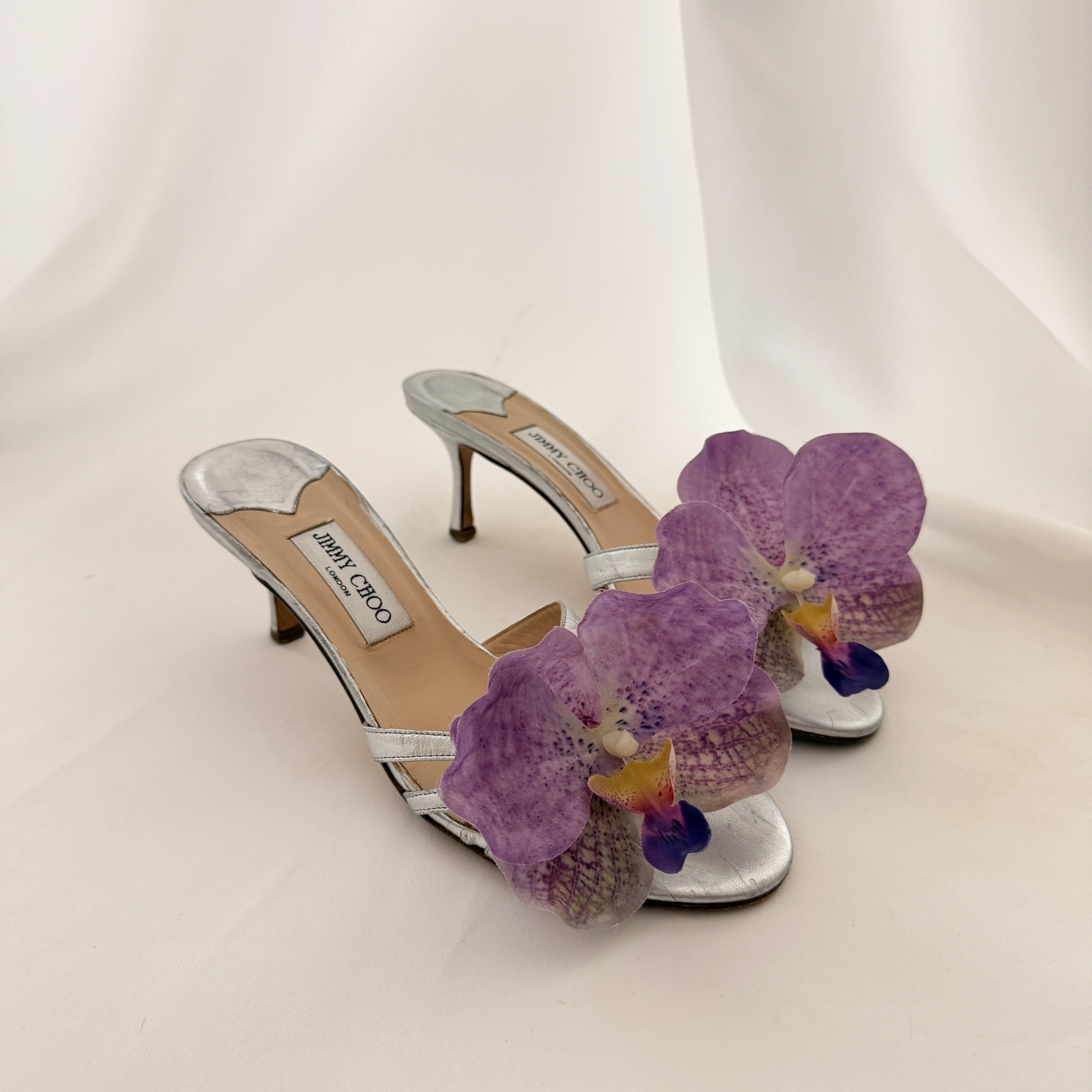 Jimmy Choo Reworked Silver Orchid Mules - 40