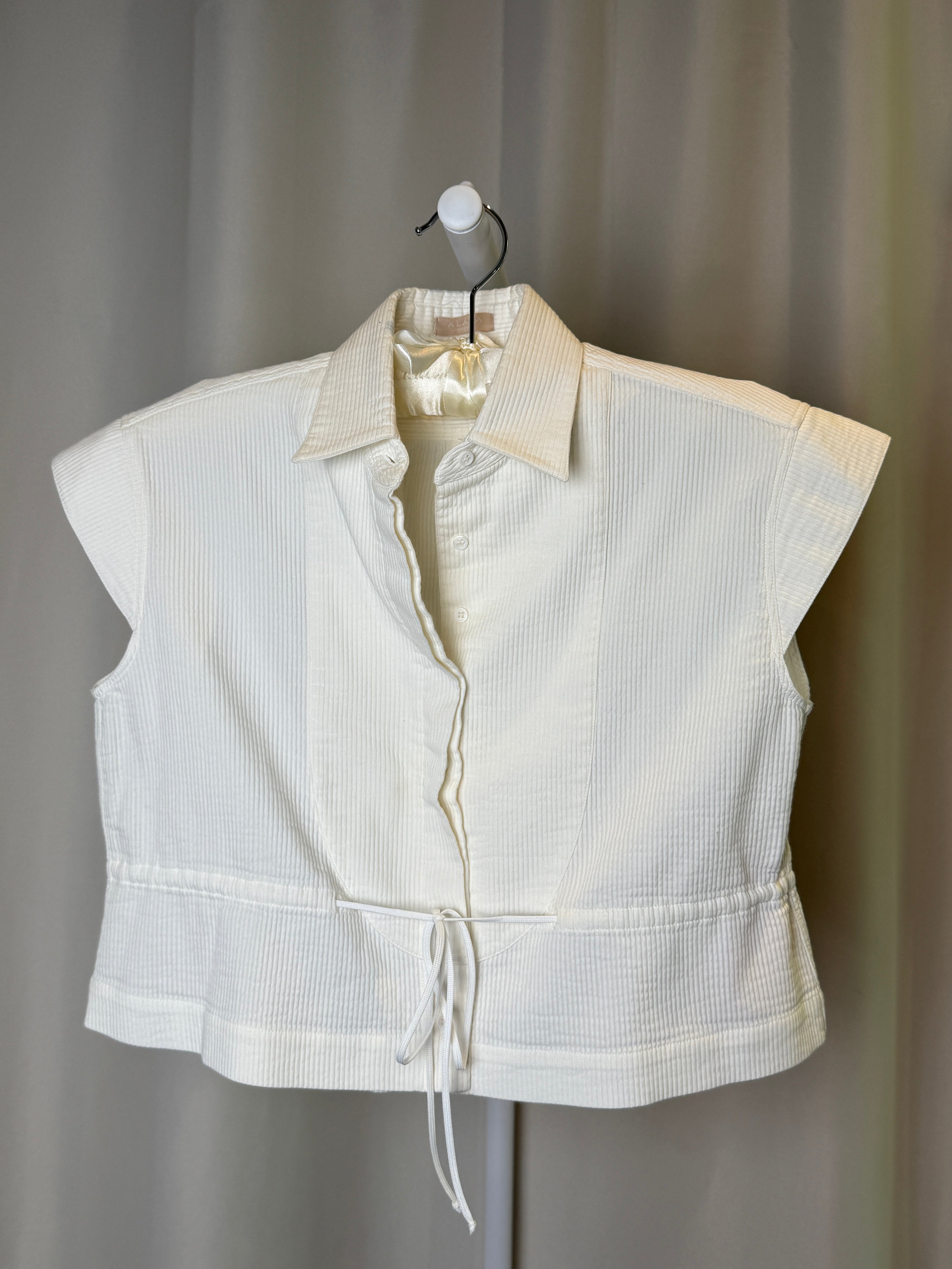 Alaïa Paris Vintage Ivory Pleated Cropped Top with Drawstring Waist - S/M