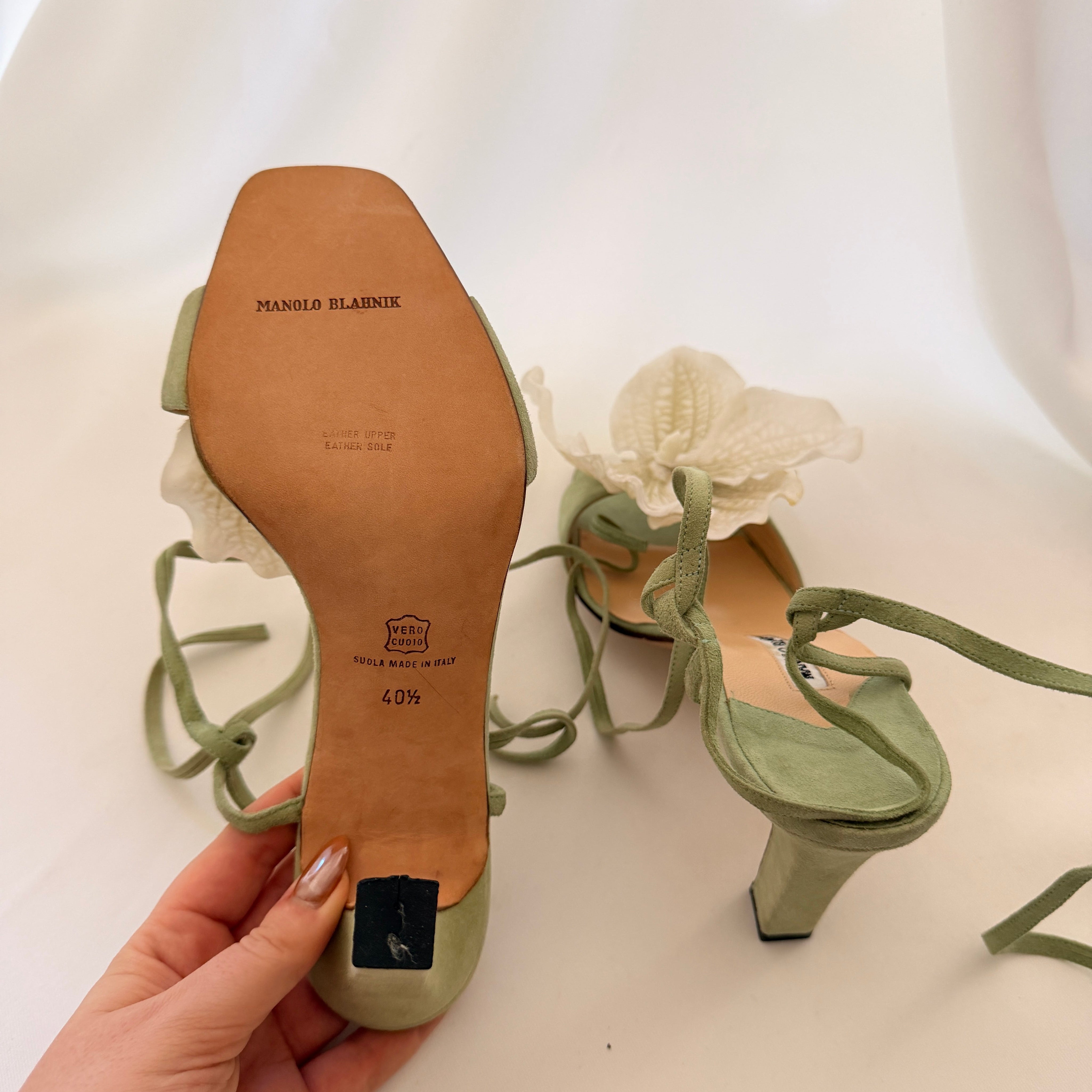 Manolo Blahnik Reworked Orchid Heels - Sage Green - EU 40.5