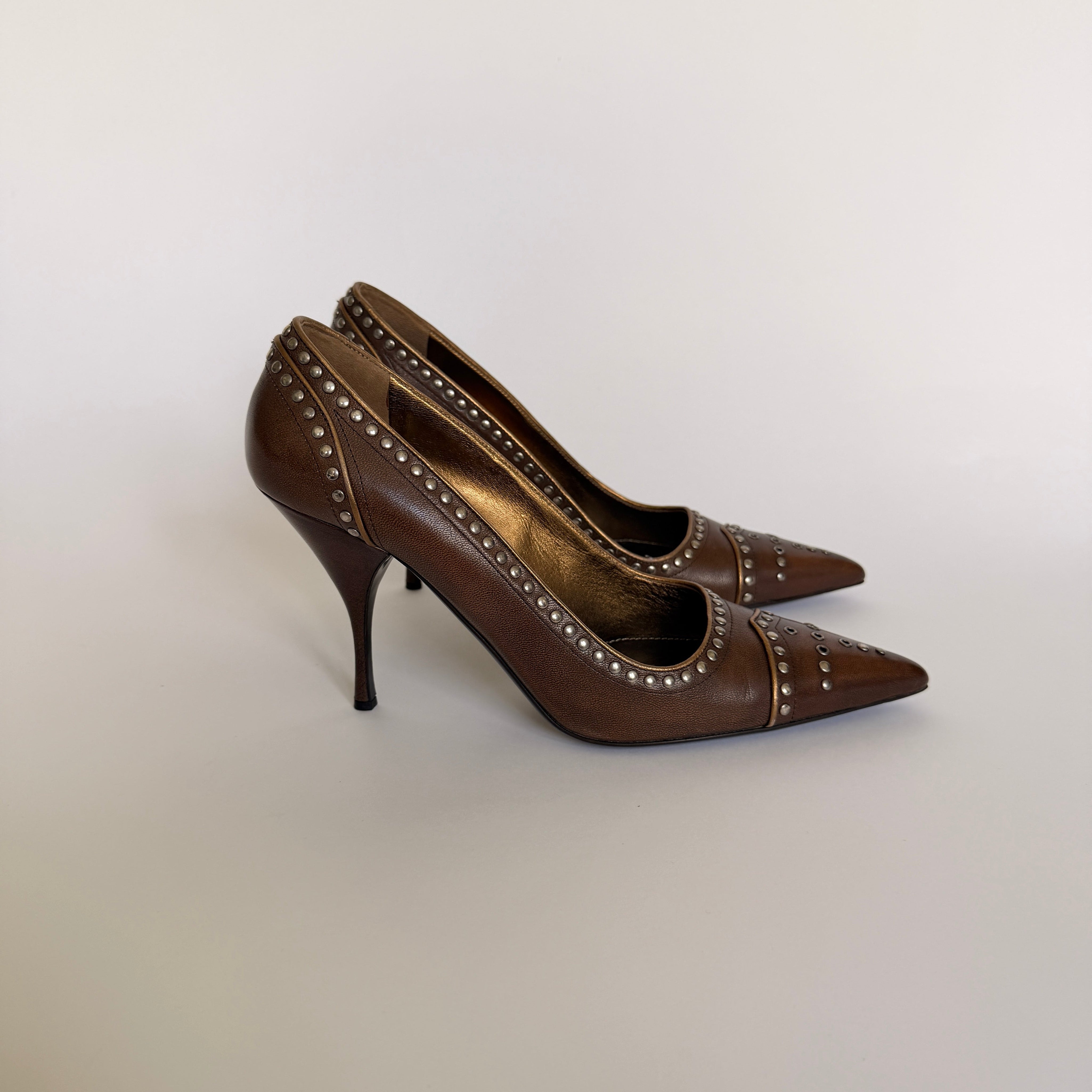Prada Brown Studded Pointed Toe Pumps - EU 40 / US 9.5