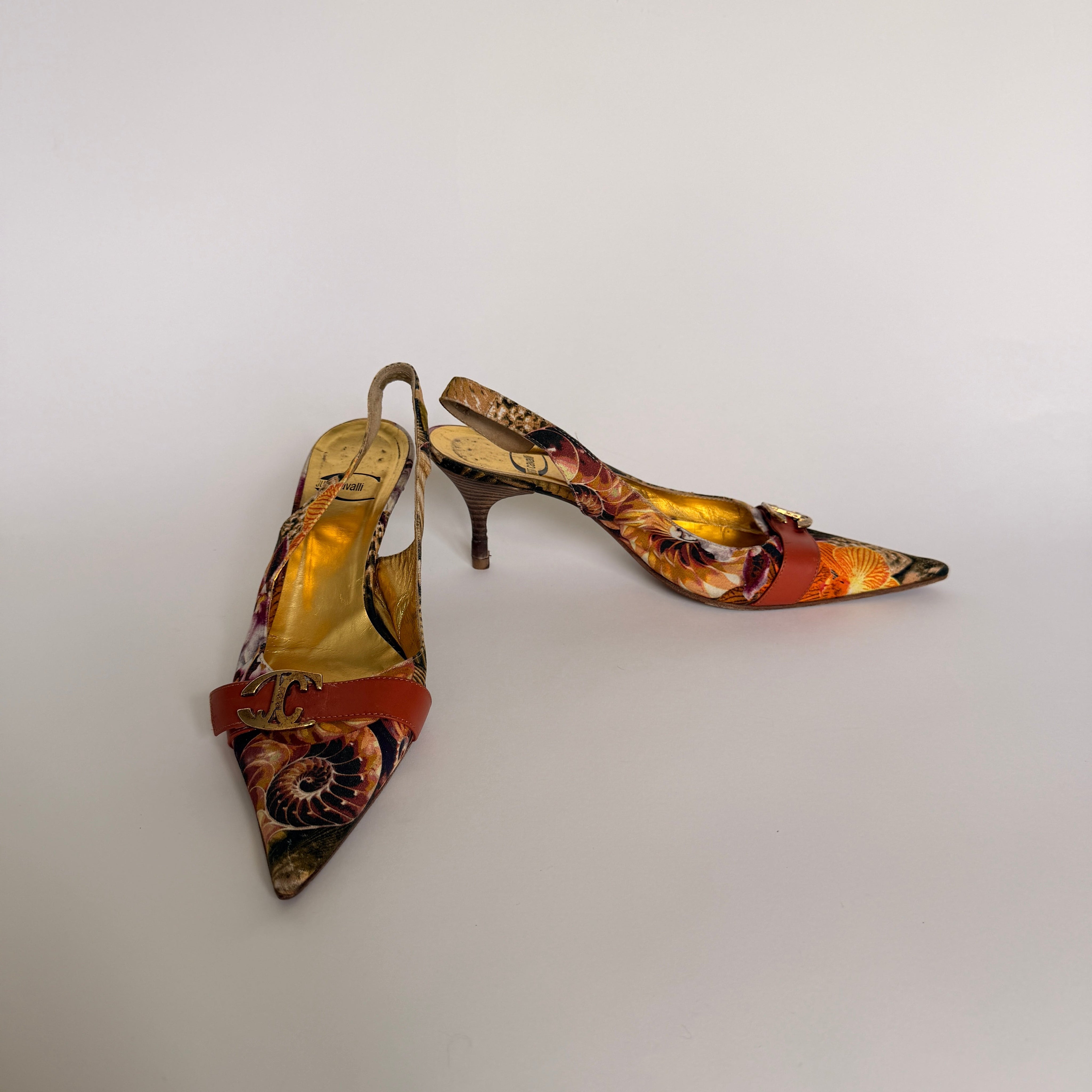 Just Cavalli Floral Nautical Print Embellished Slingbacks - EU 37 / US 6.5