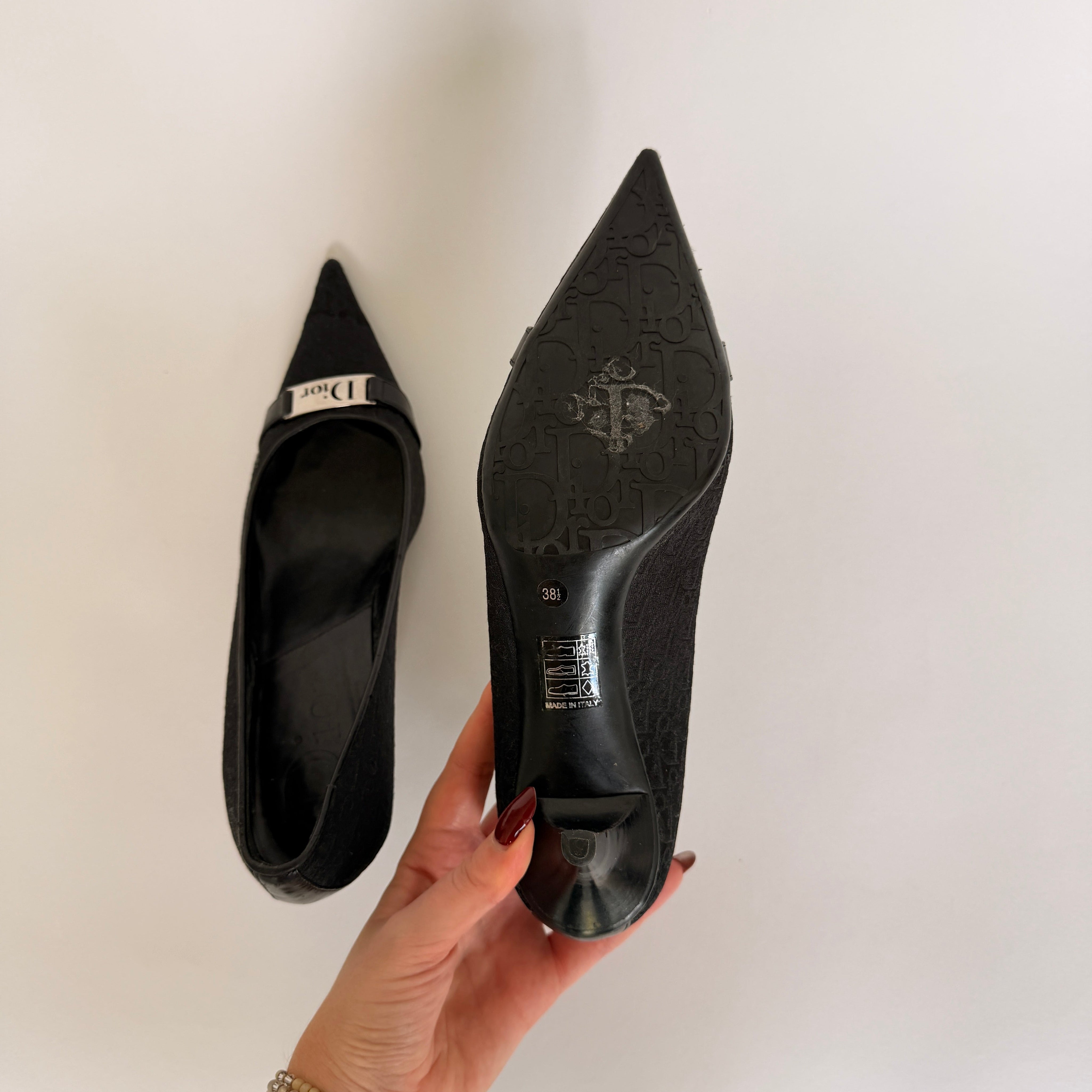 Dior by Galliano Diorissimo Monogram Black Pointed Toe Pumps - EU 38.5 / US 8