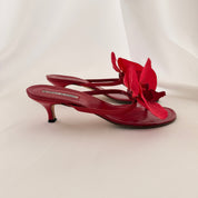 Manolo Blahnik Reworked Red Orchid Flip Flop Heels - 38