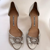 Manolo Blahnik Sedaraby Crystal d'Orsay Heels - Silver - EU 42