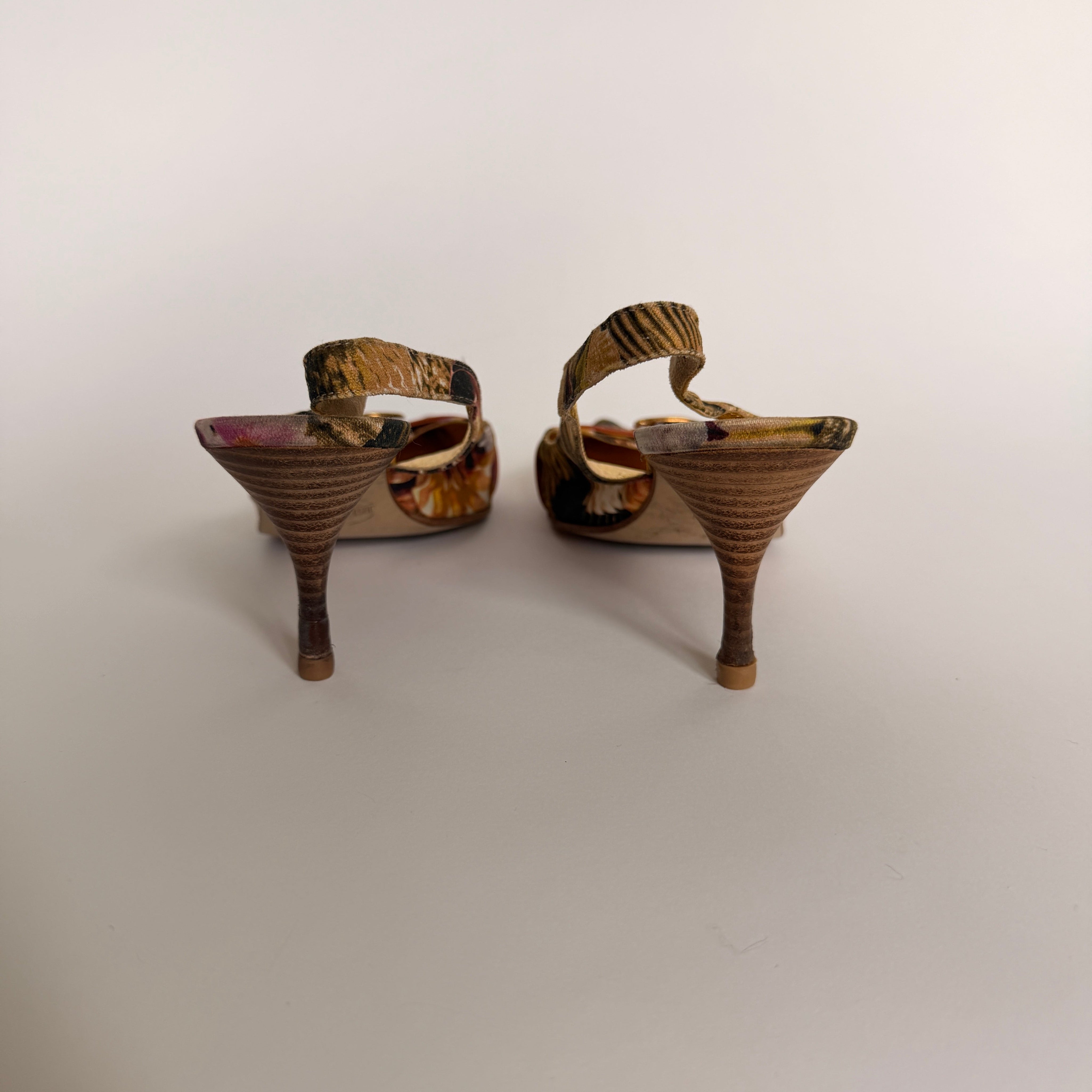Just Cavalli Floral Nautical Print Embellished Slingbacks - EU 37 / US 6.5