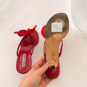 Manolo Blahnik Reworked Red Orchid Flip Flop Heels - 38