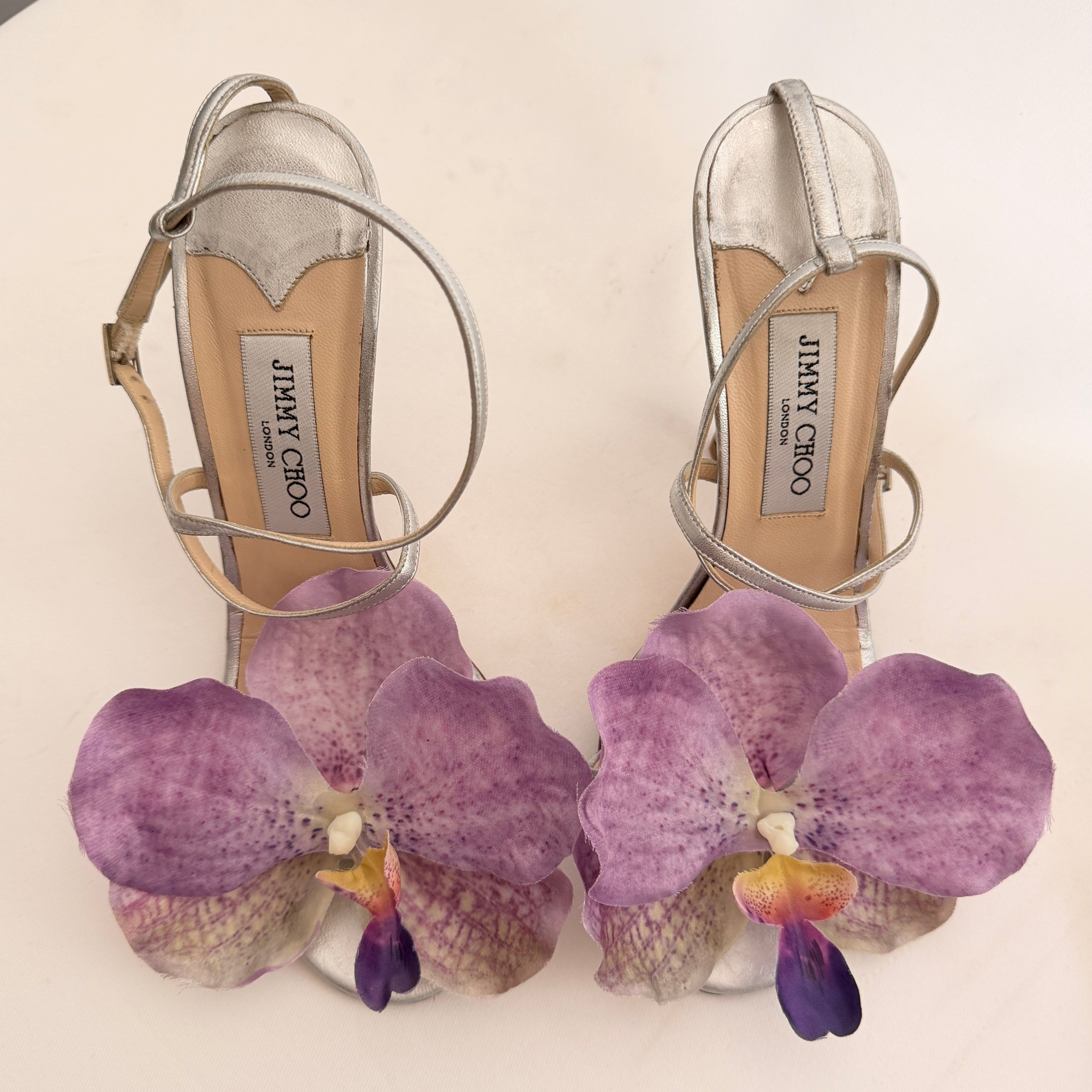 Jimmy Choo Reworked Orchid Heeled Sandals - Silver - EU 38