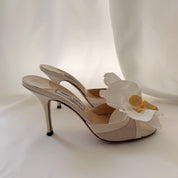 Jimmy Choo Reworked Cream Orchid Mules - EU 39.5 / US 8.5
