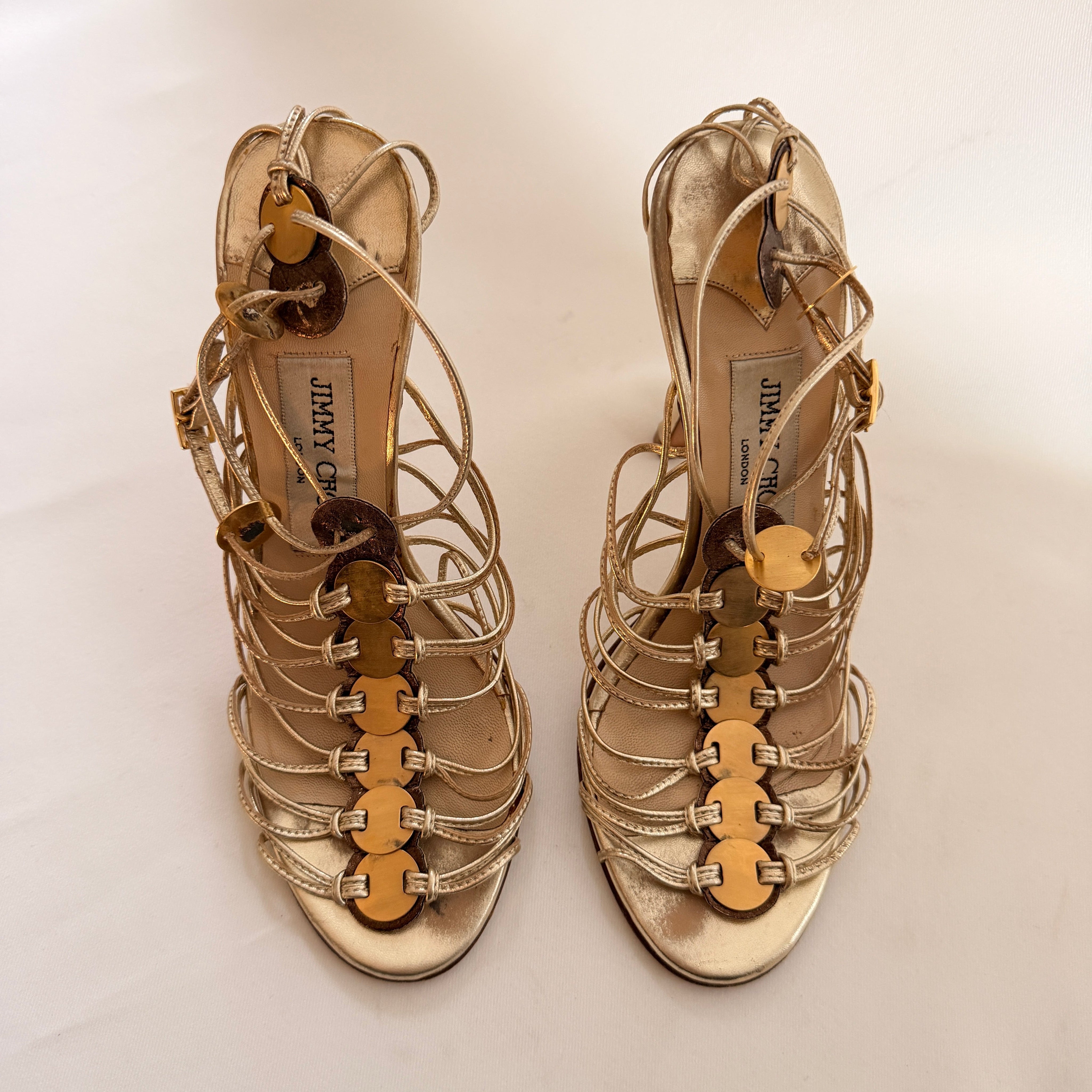 Jimmy Choo Gold Embellished Sandals - EU 36