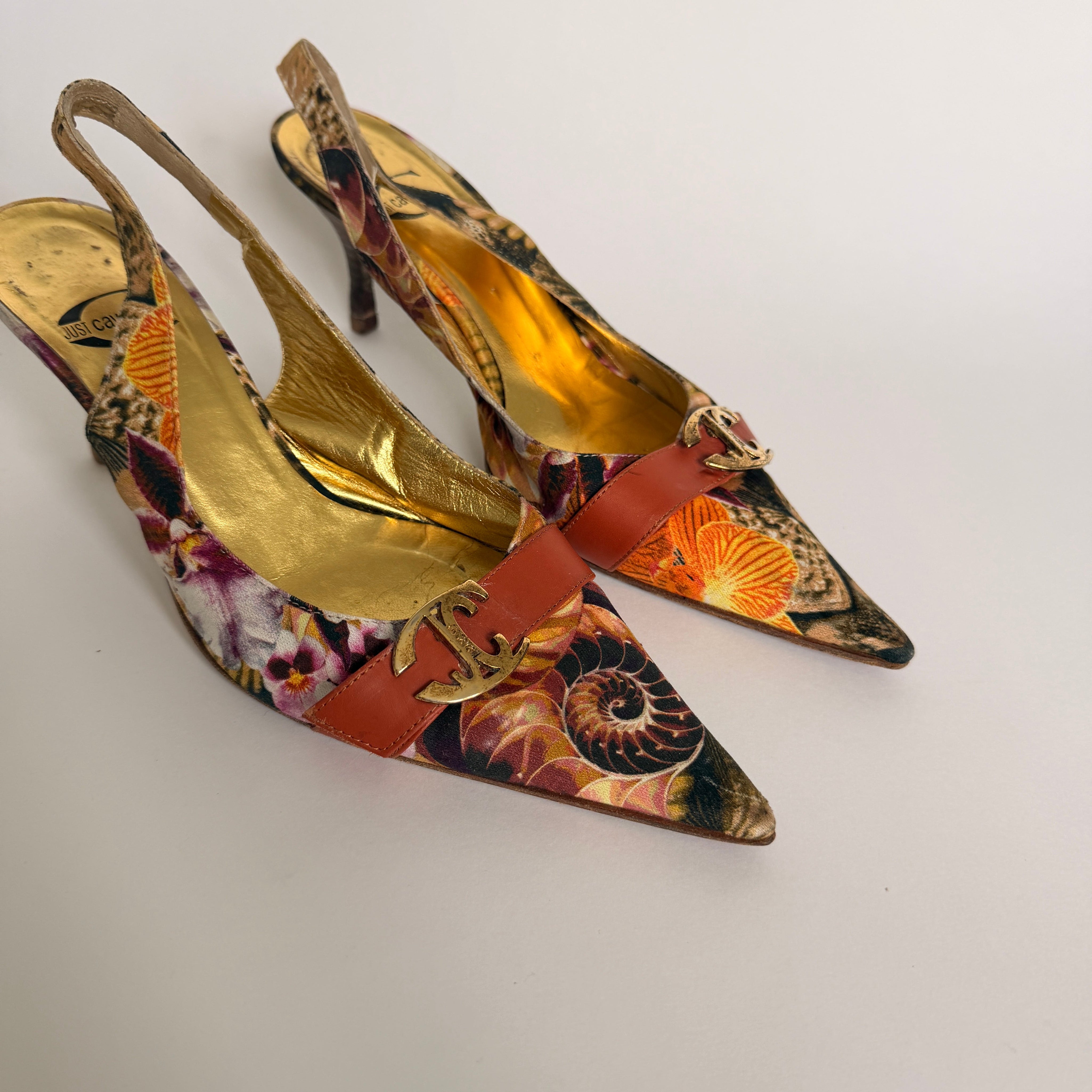 Just Cavalli Floral Nautical Print Embellished Slingbacks - EU 37 / US 6.5