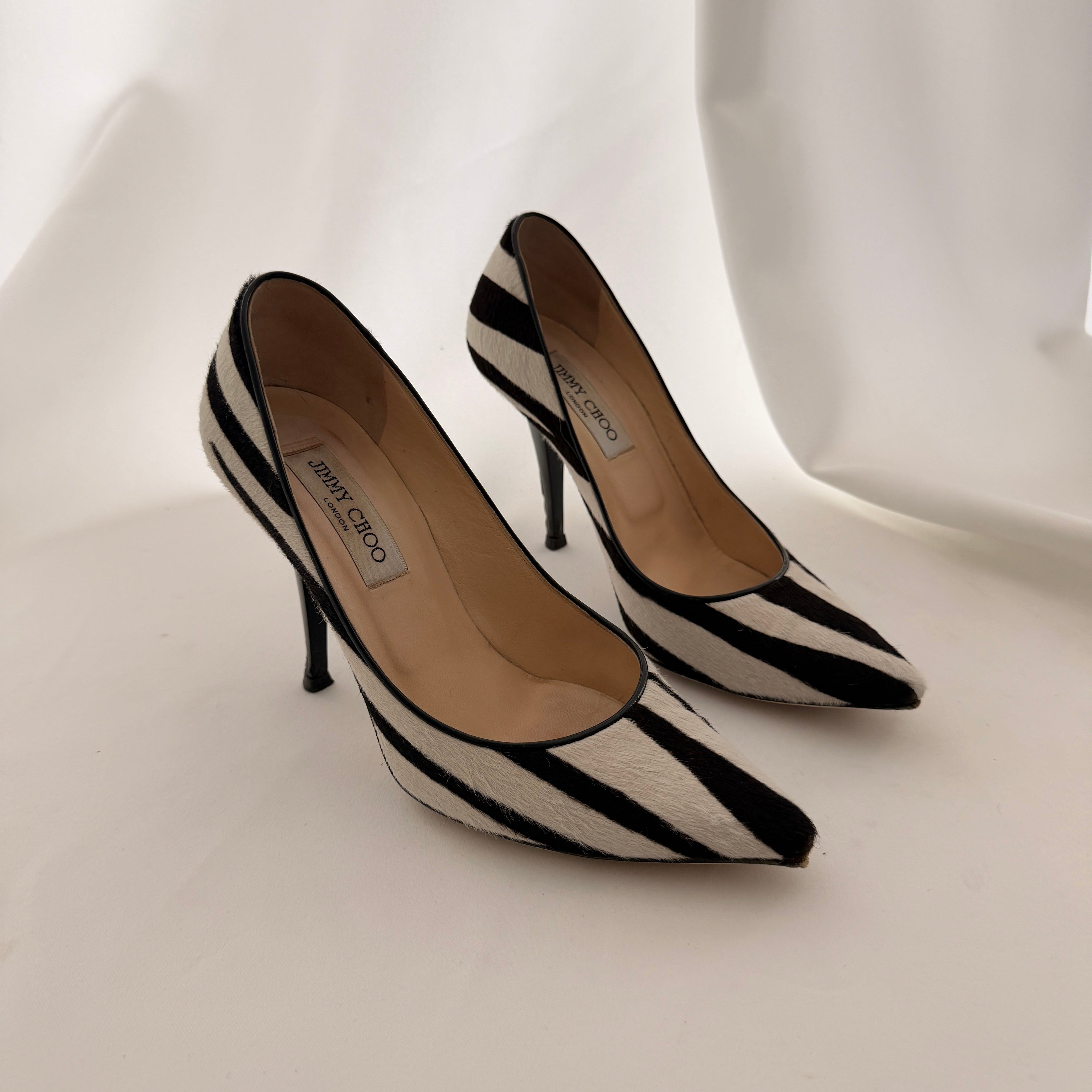 Jimmy Choo Zebra Print Pony Hair Heels - EU 37.5 / US 7