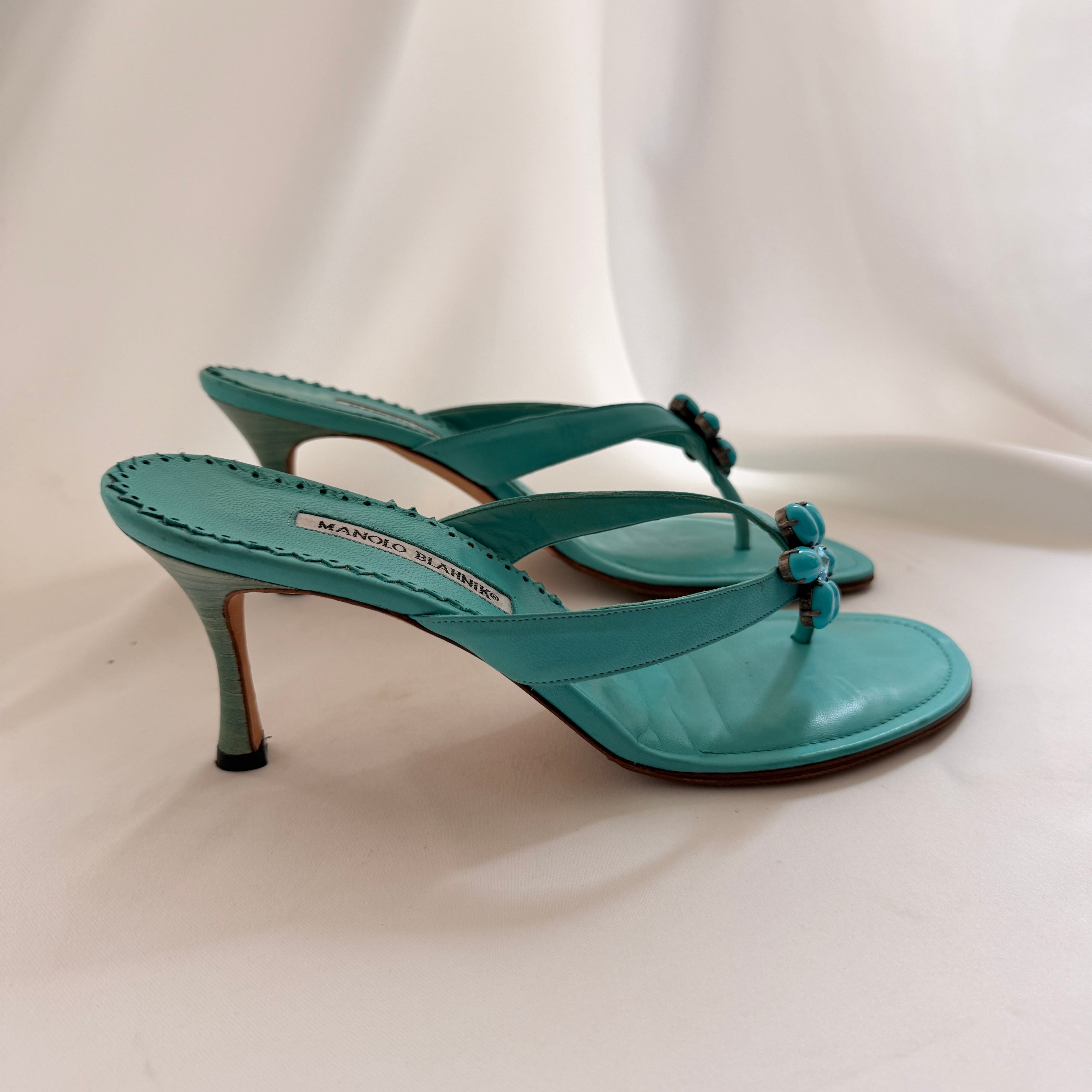 Manolo Blahnik Embellished Flip Flop Heels - EU 41