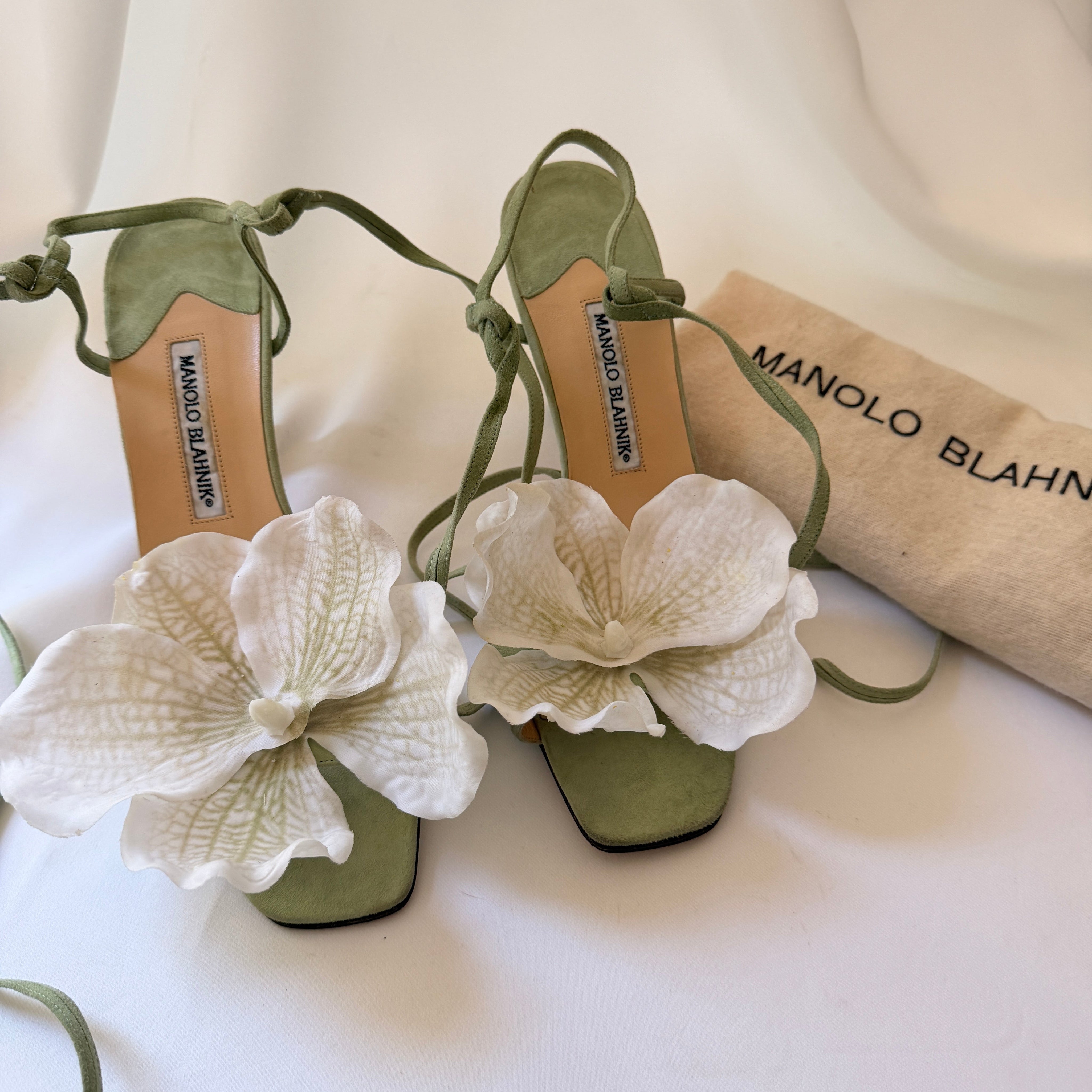 Manolo Blahnik Reworked Orchid Heels - Sage Green - EU 40.5