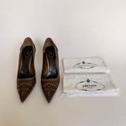 Prada Brown Studded Pointed Toe Pumps - EU 40 / US 9.5