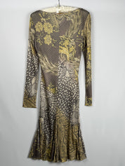 Class Roberto Cavalli 2000s Mixed Print Mesh Midi Dress - M