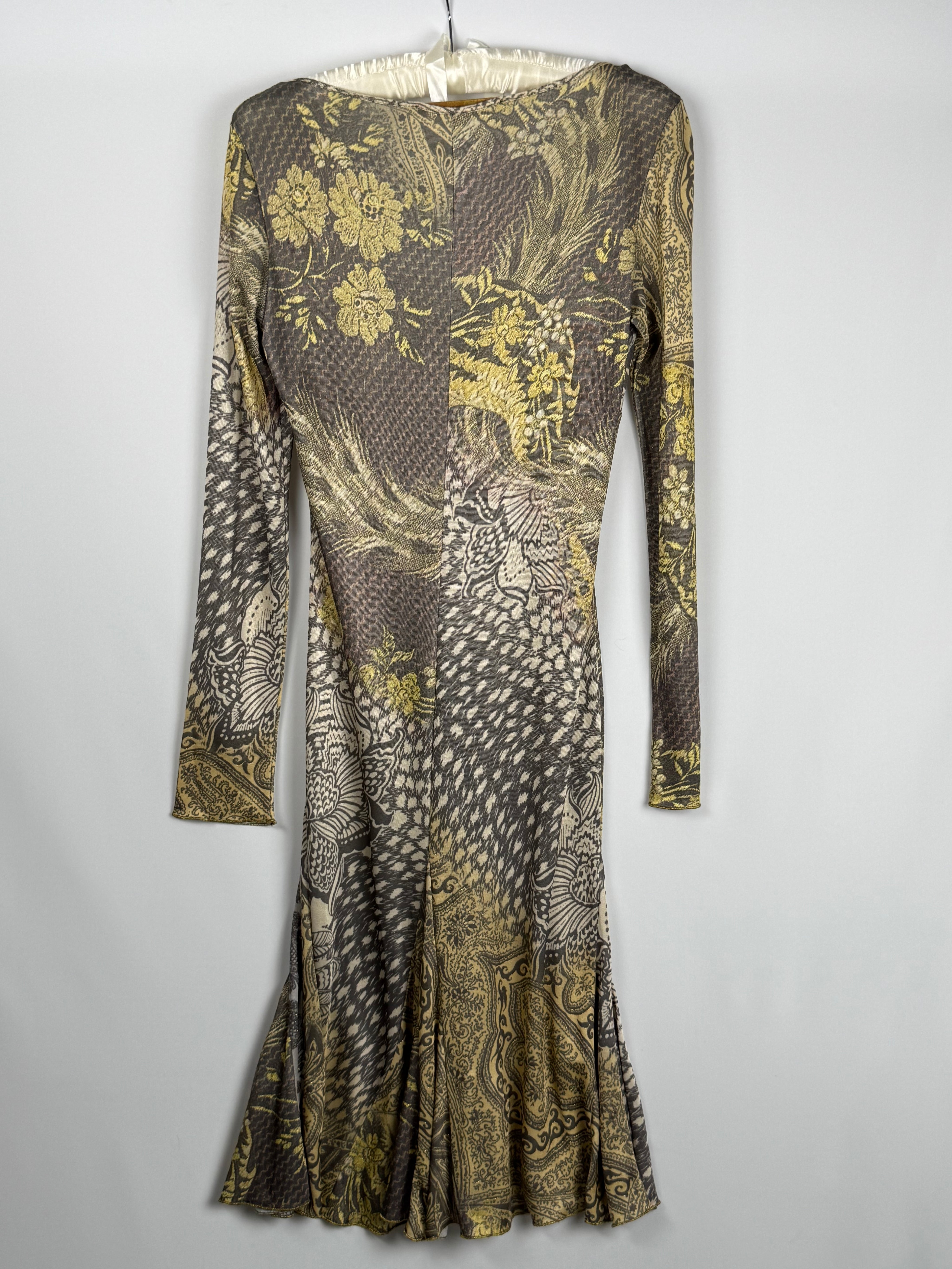 Class Roberto Cavalli 2000s Mixed Print Mesh Midi Dress - M