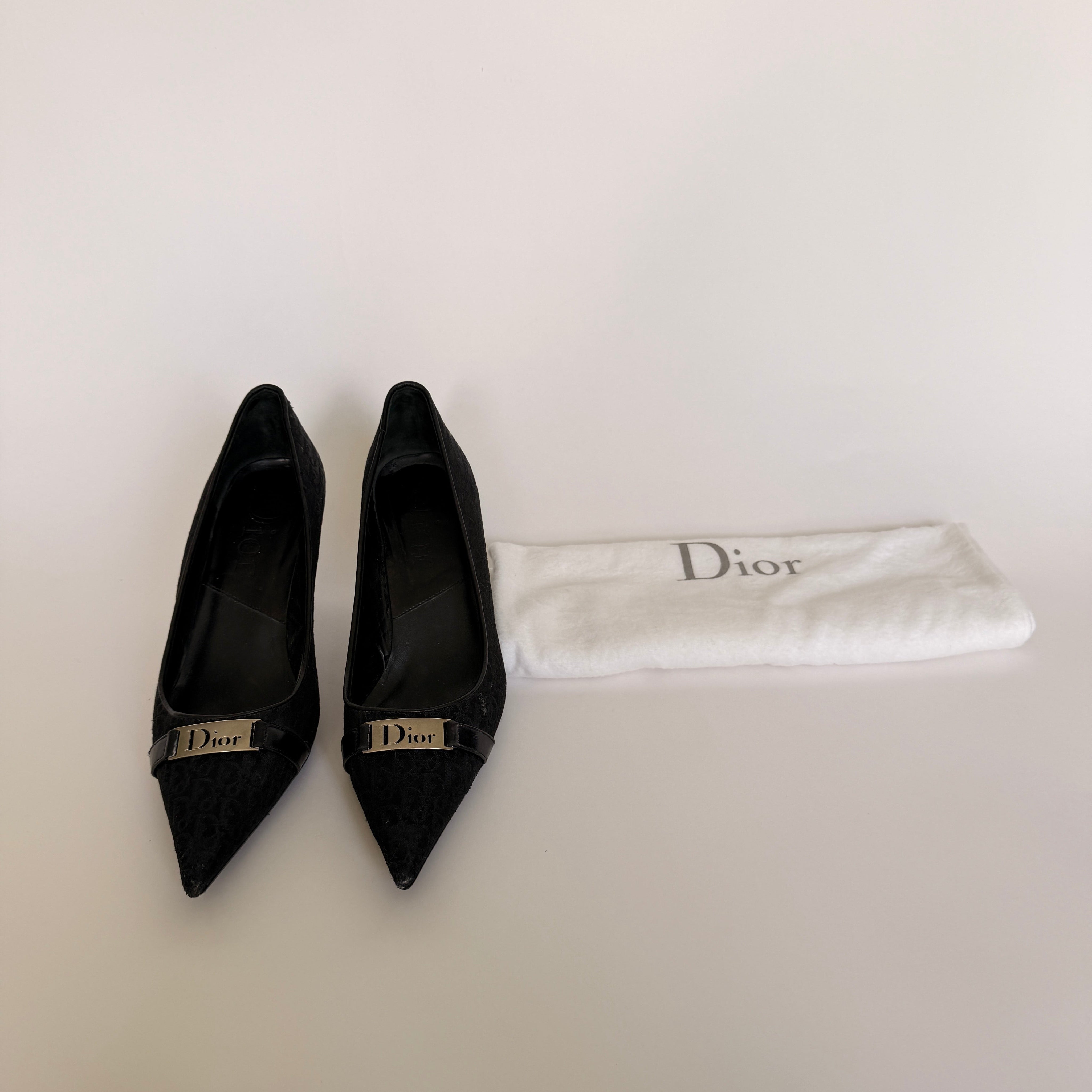 Dior by Galliano Diorissimo Monogram Black Pointed Toe Pumps - EU 38.5 / US 8