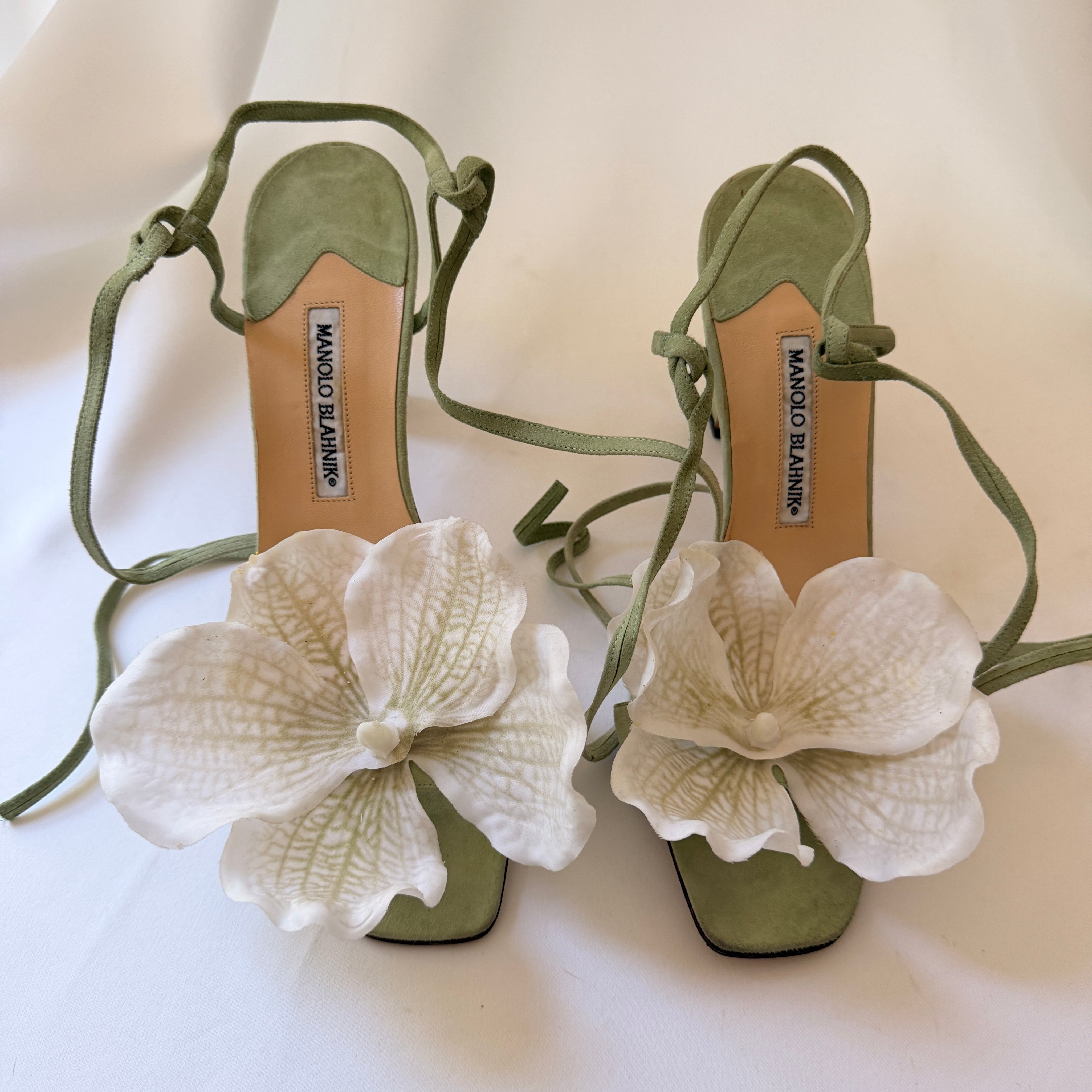 Manolo Blahnik Reworked Orchid Heels - Sage Green - EU 40.5