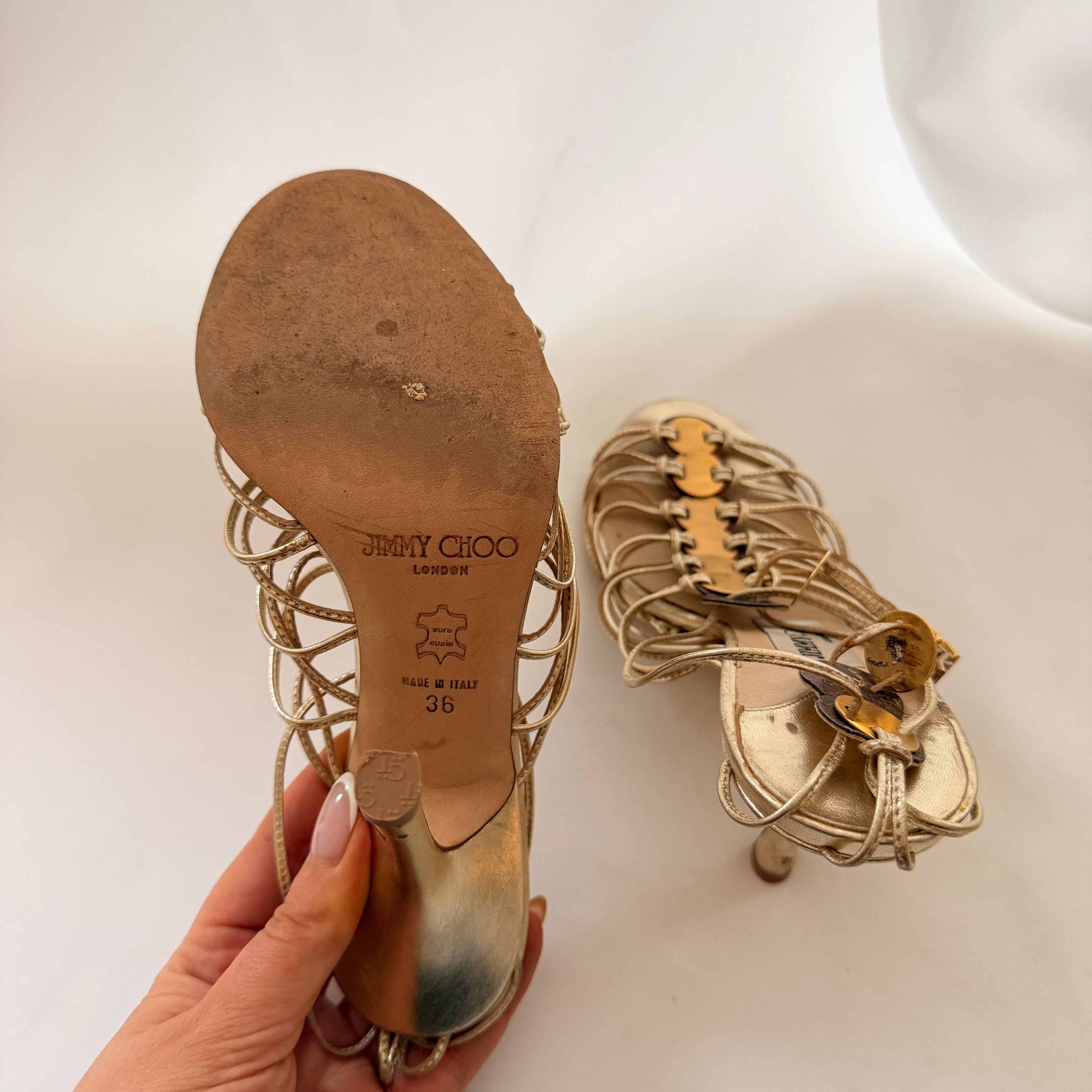 Jimmy Choo Gold Embellished Sandals - EU 36