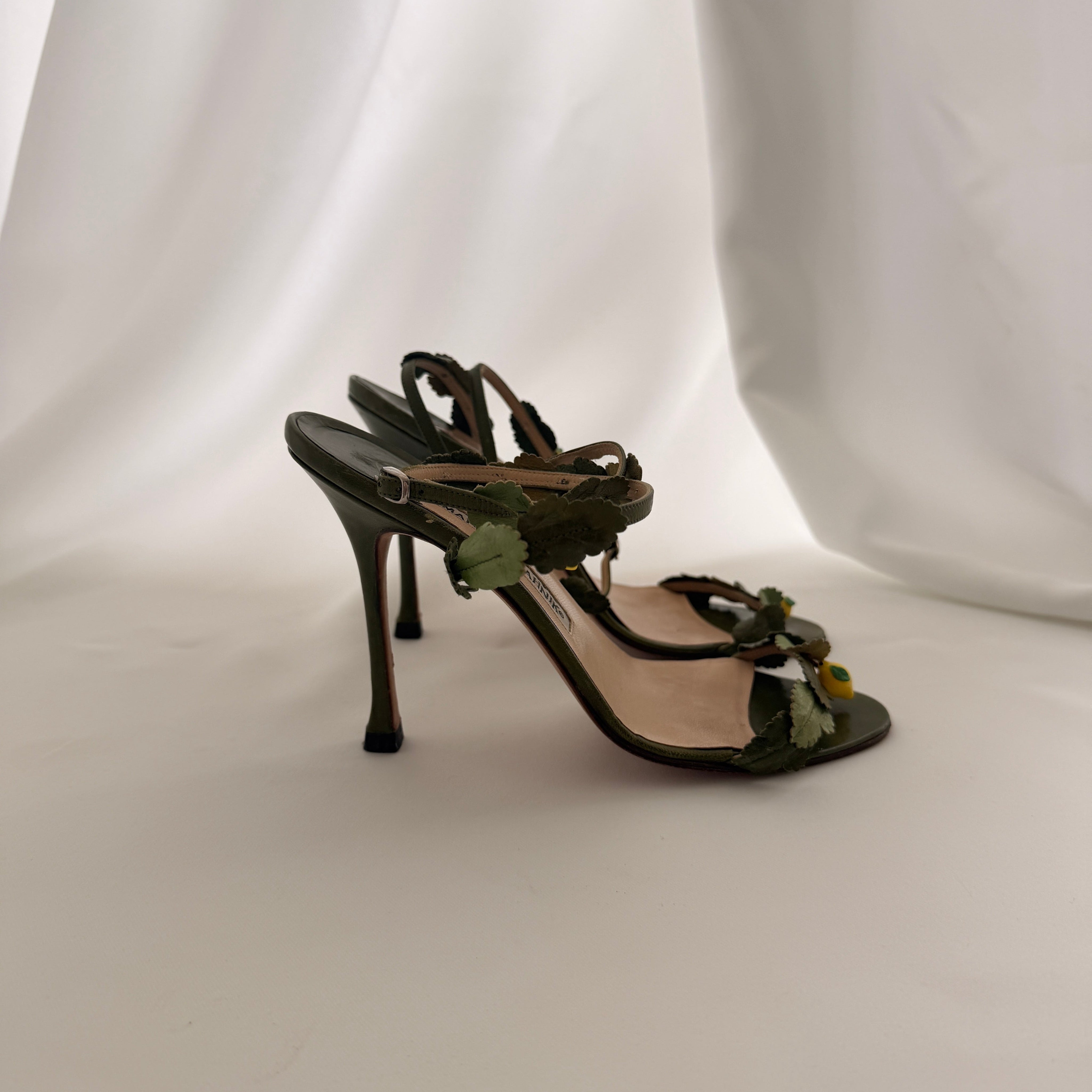 Manolo Blahnik Botanical Leaf Heels with Lemon Charms - EU 36 / US 6