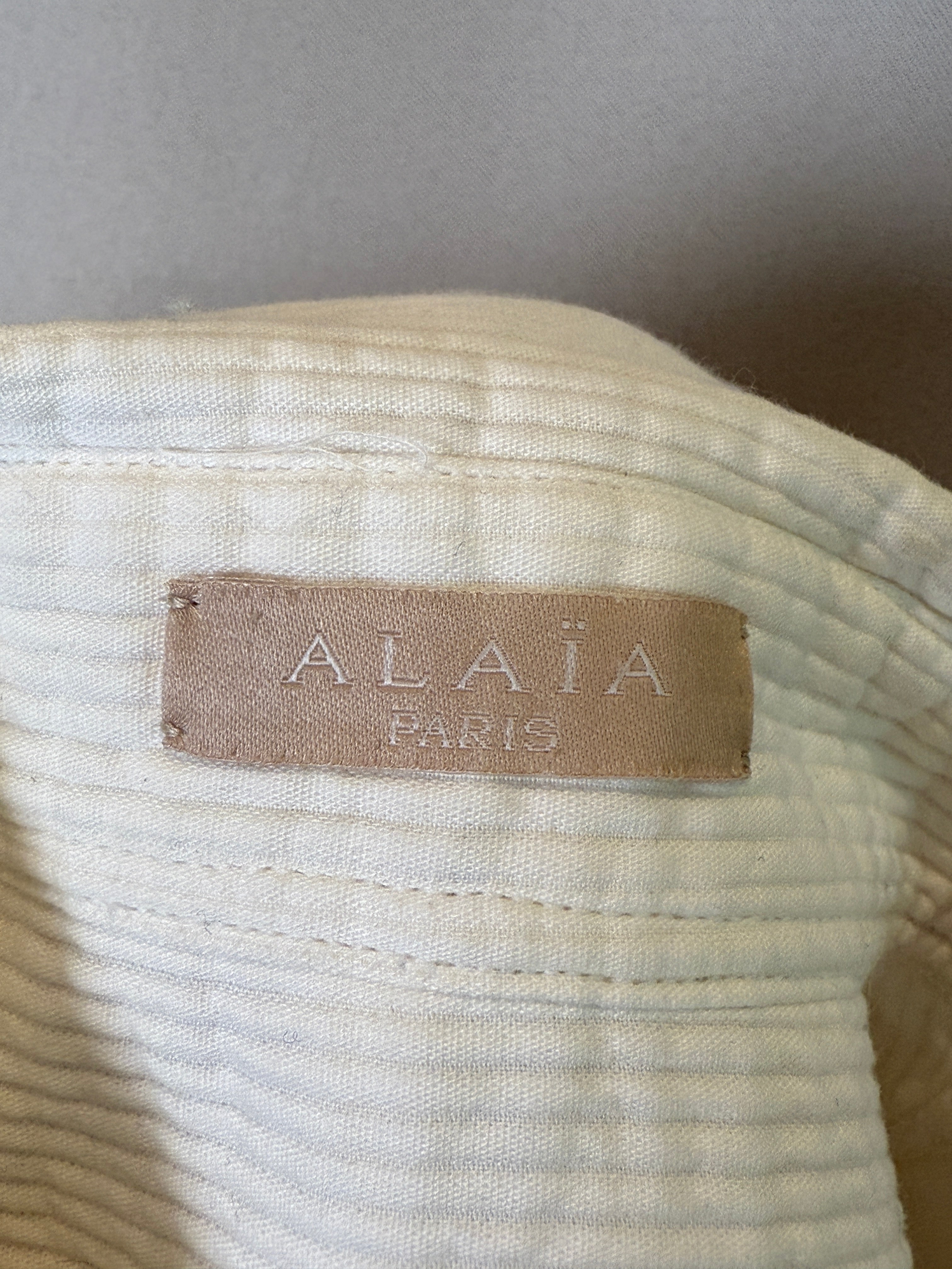 Alaïa Paris Vintage Ivory Pleated Cropped Top with Drawstring Waist - S/M