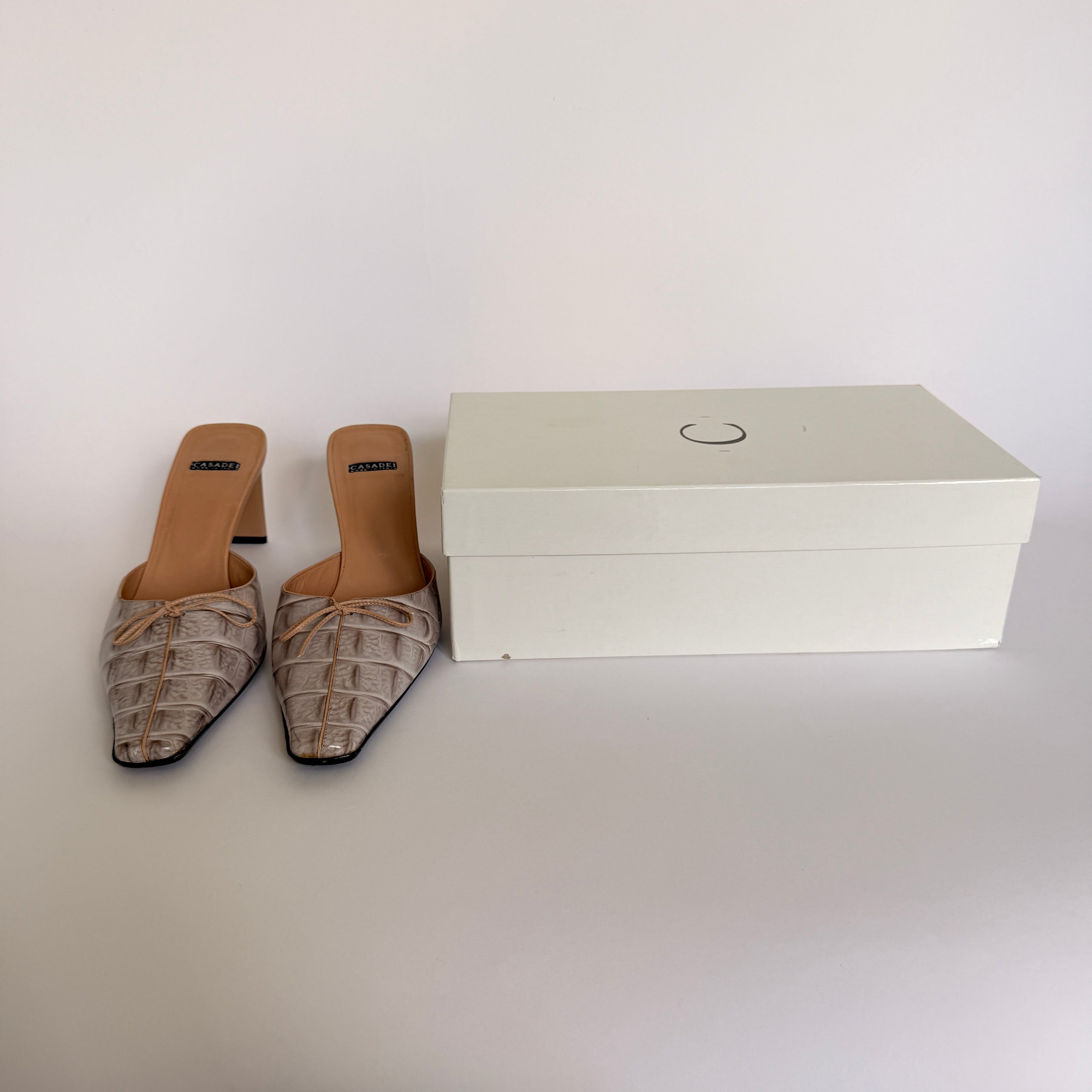 Casadei Pellame Horn Beige Croc Mules - US 8.5