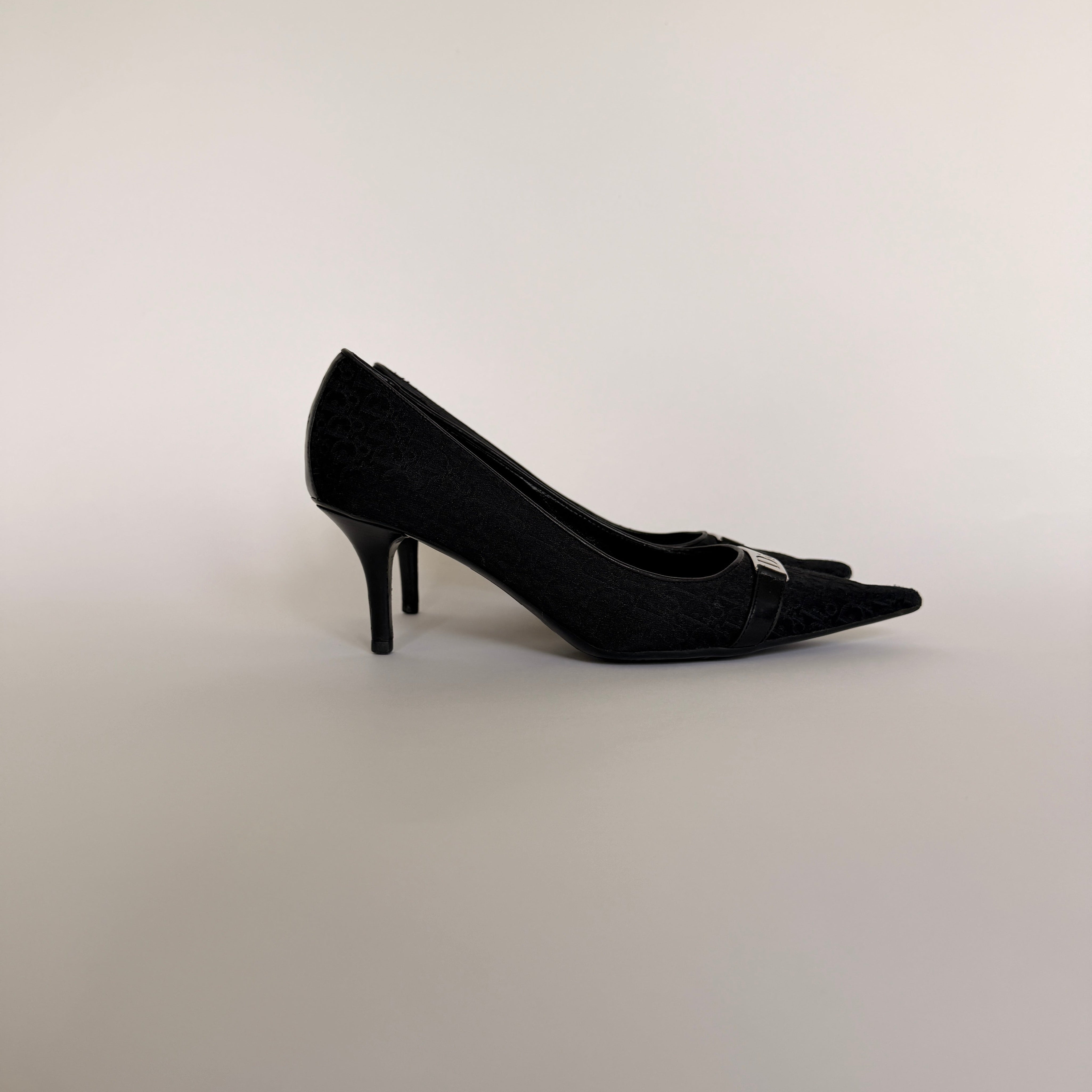 Dior by Galliano Diorissimo Monogram Black Pointed Toe Pumps - EU 38.5 / US 8