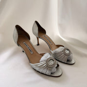 Manolo Blahnik Sedaraby Crystal d'Orsay Heels - Silver - EU 42