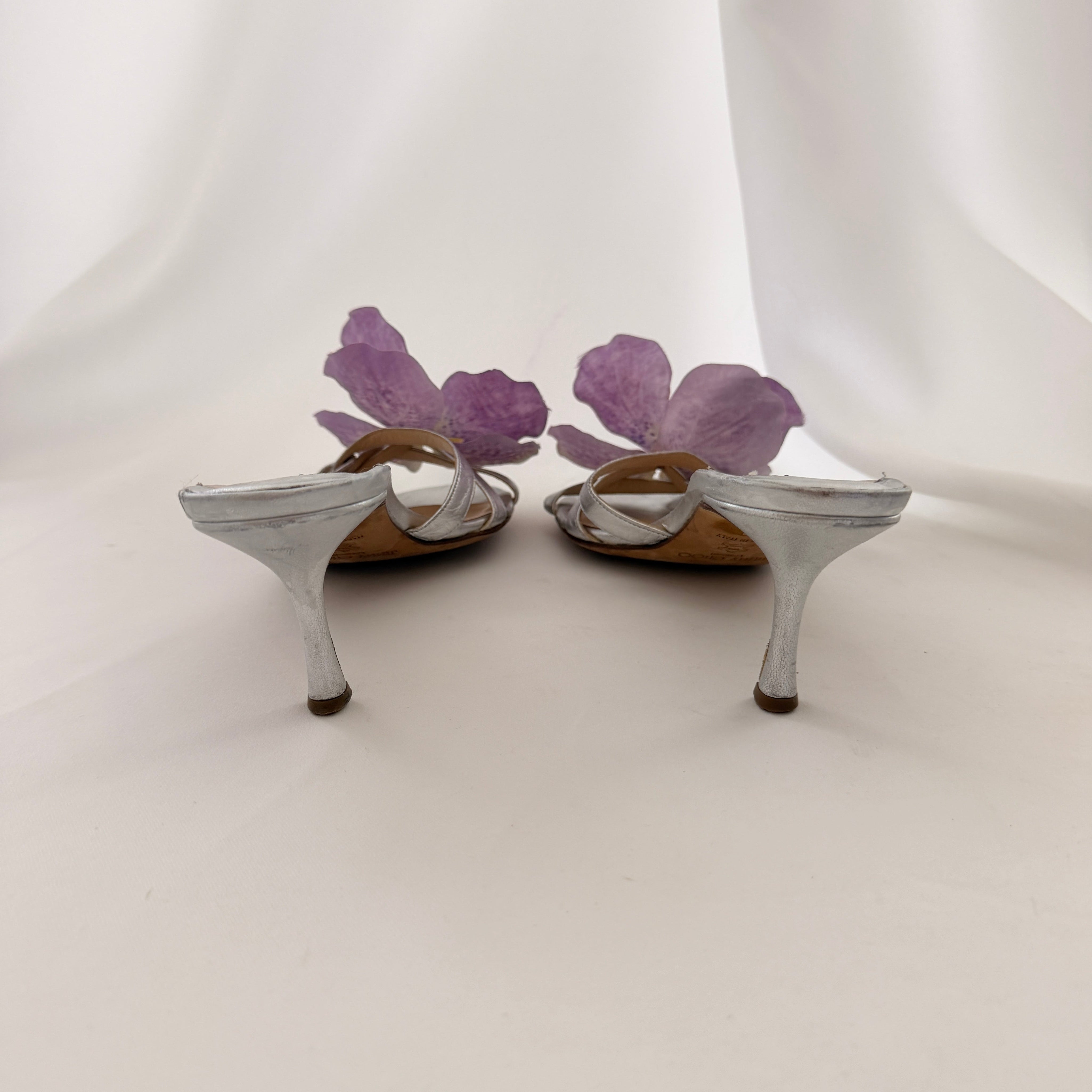 Jimmy Choo Reworked Silver Orchid Mules - 40