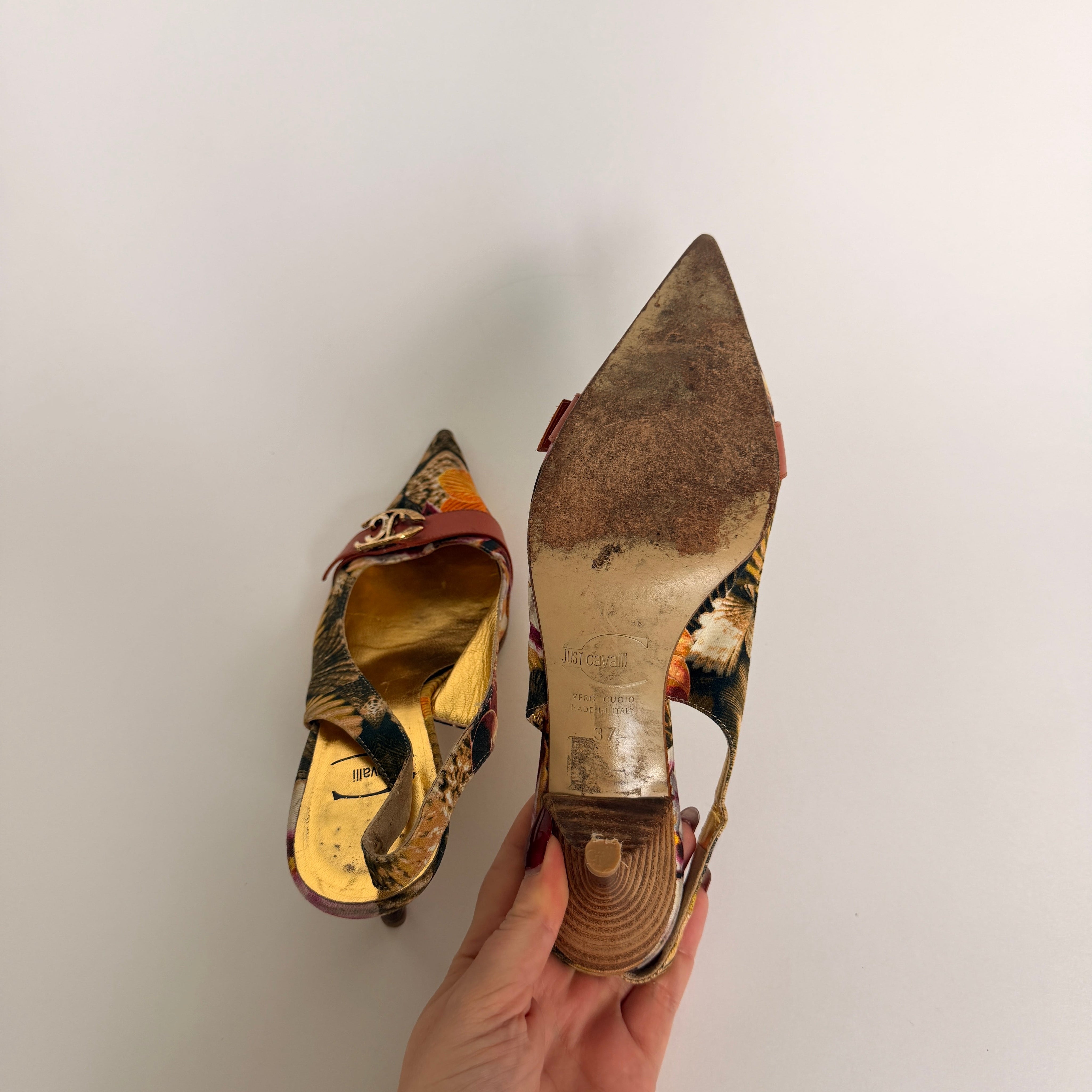 Just Cavalli Floral Nautical Print Embellished Slingbacks - EU 37 / US 6.5