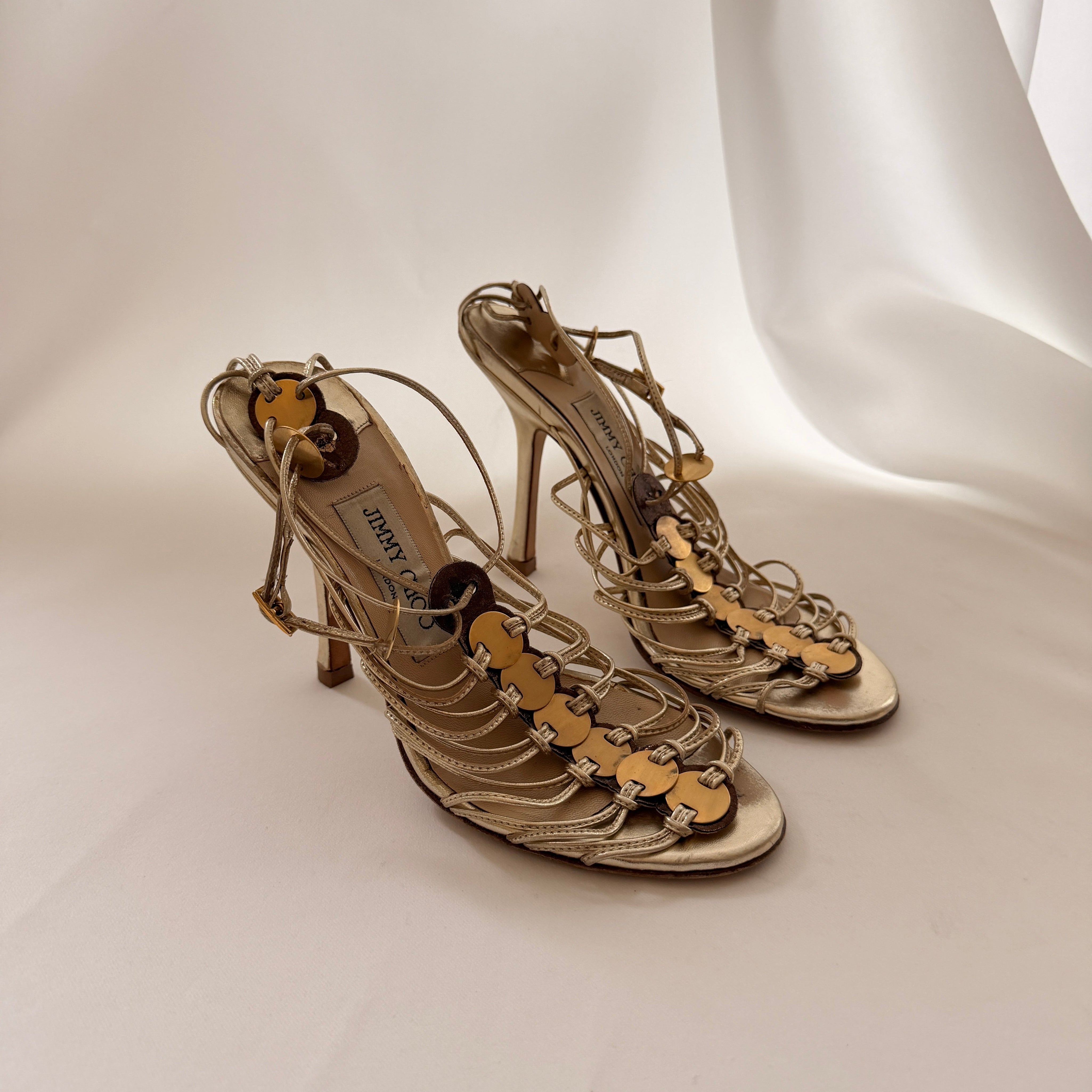 Jimmy Choo Gold Embellished Sandals - EU 36
