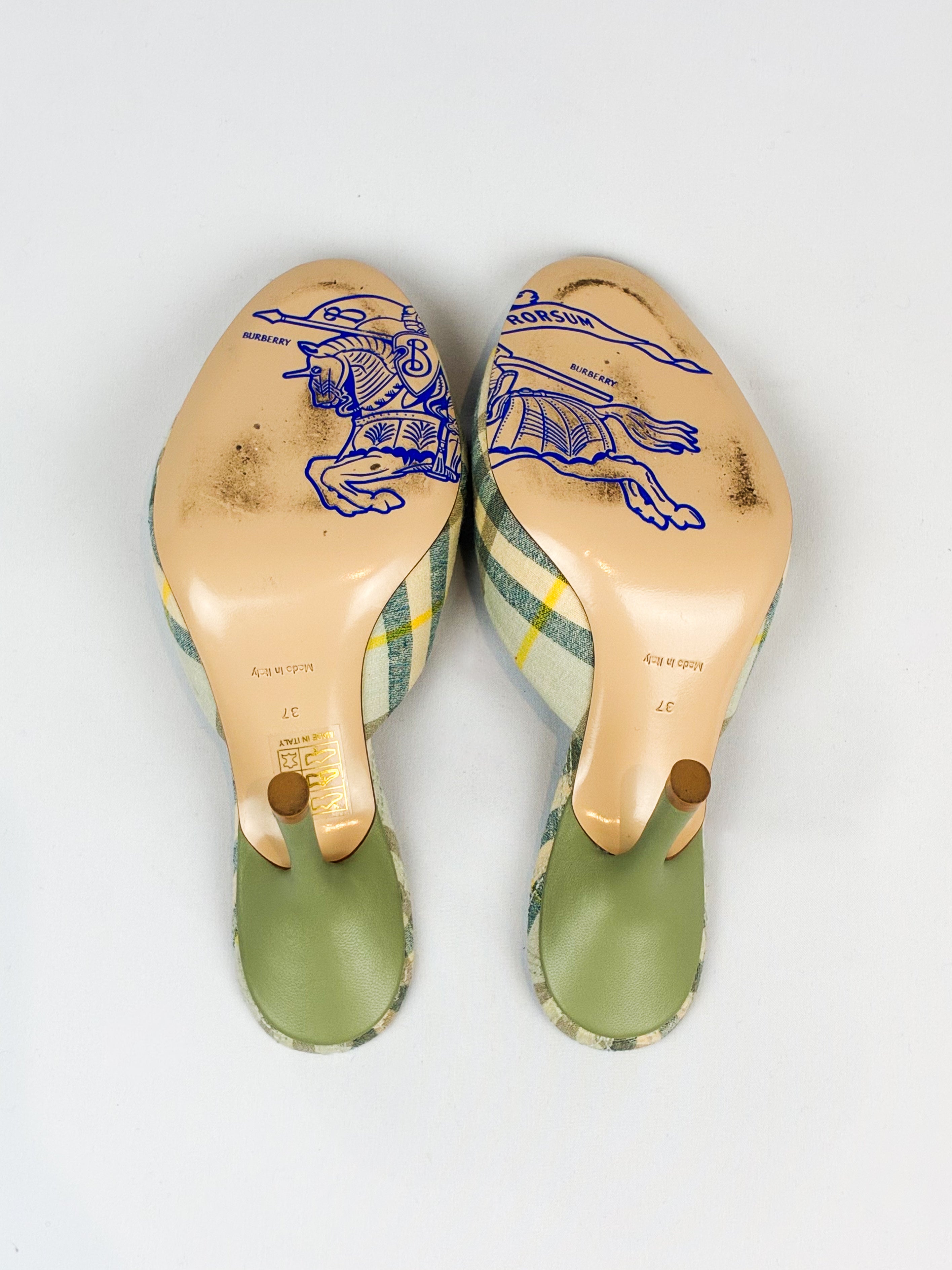 Burberry 2024 Sage Green Mews Check Slide Sandals - EU 37