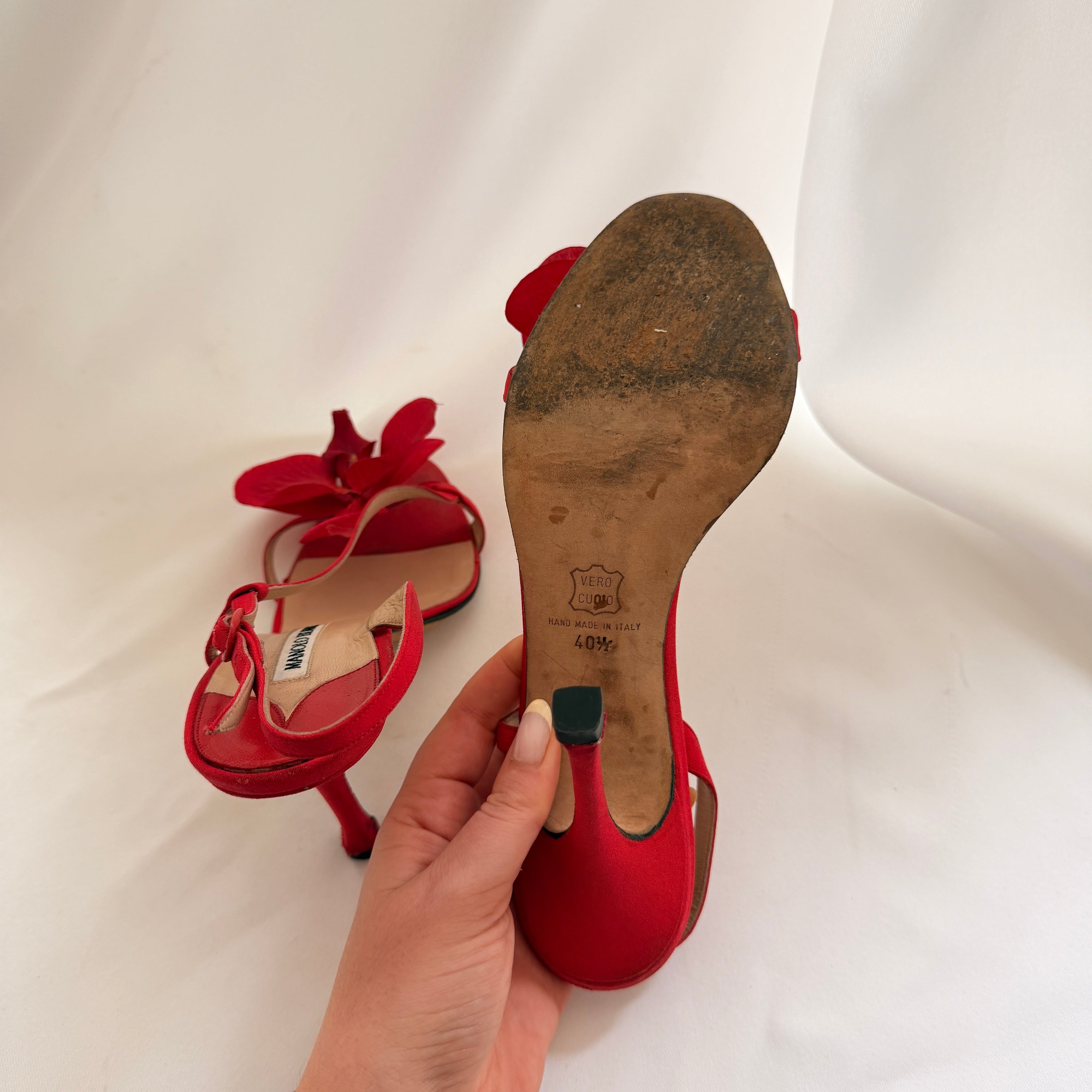 Manolo Blahnik Reworked Red Orchid Heels - EU 40.5