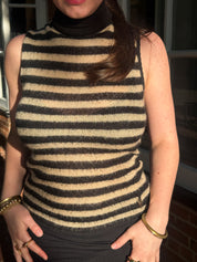 Ferre Studio 2000s Black Cream Stripe Mohair Blend Turtleneck Vest - S
