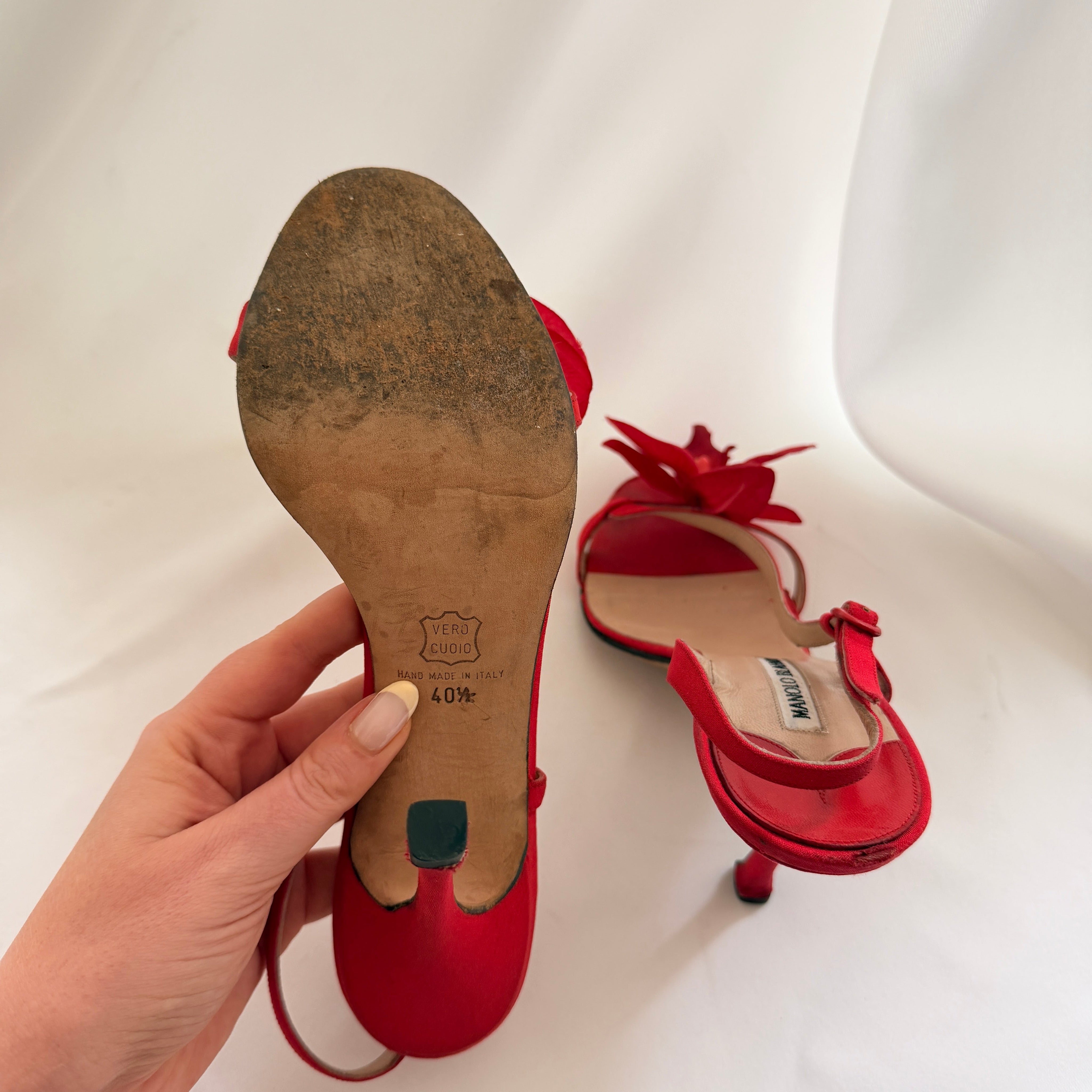 Manolo Blahnik Reworked Red Orchid Heels - EU 40.5